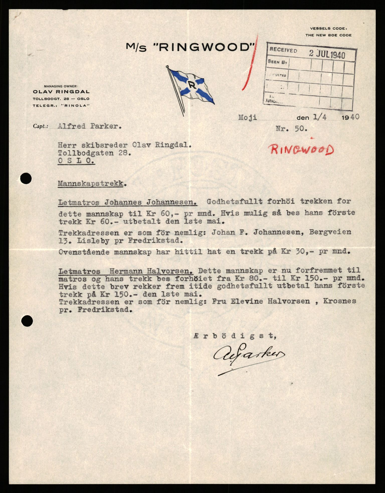 Nortraship London, Central Filing, RA/S-2113/Db/L0503: --, 1940-1946, s. 249