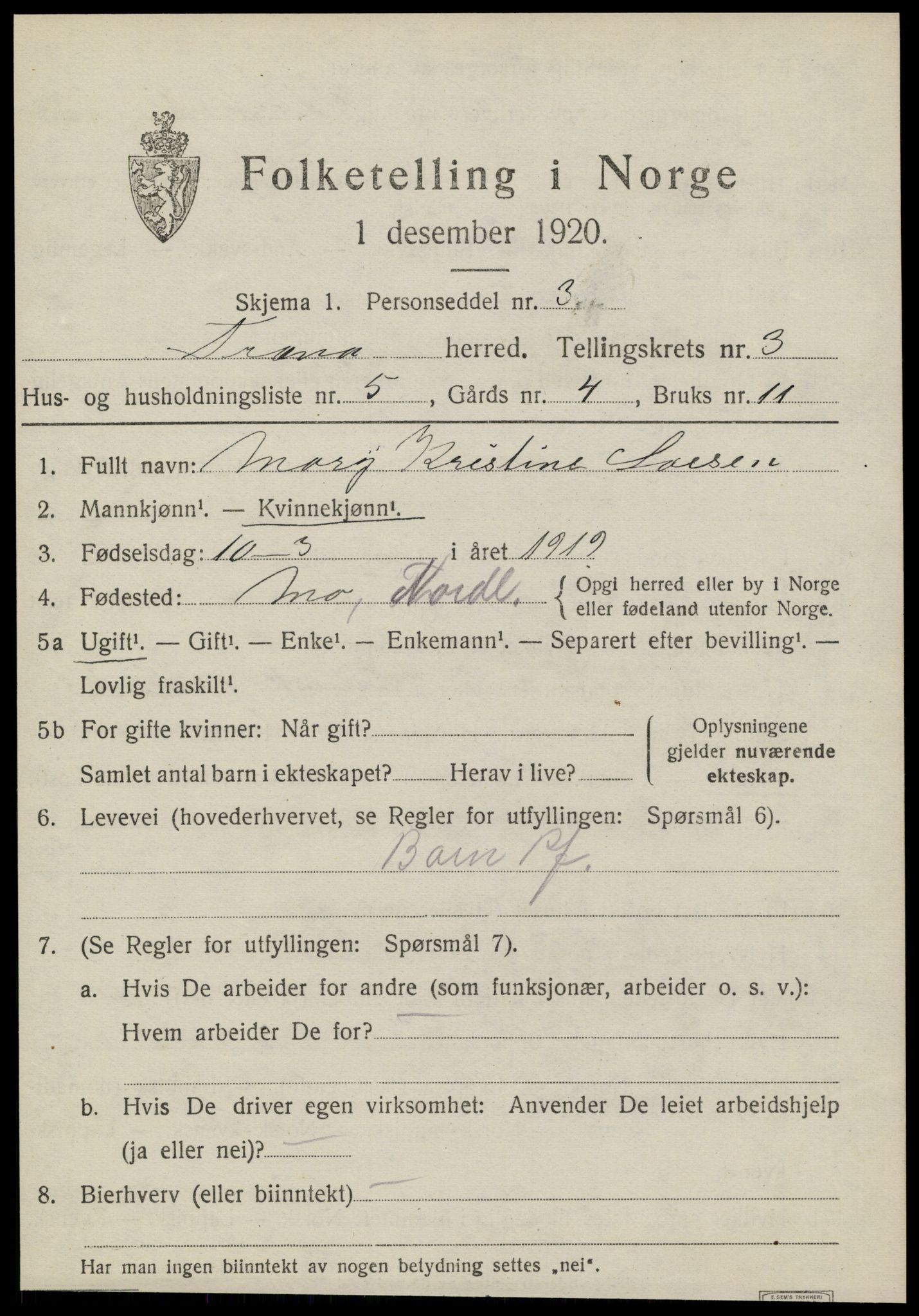 SAT, Folketelling 1920 for 1835 Træna herred, 1920, s. 1338
