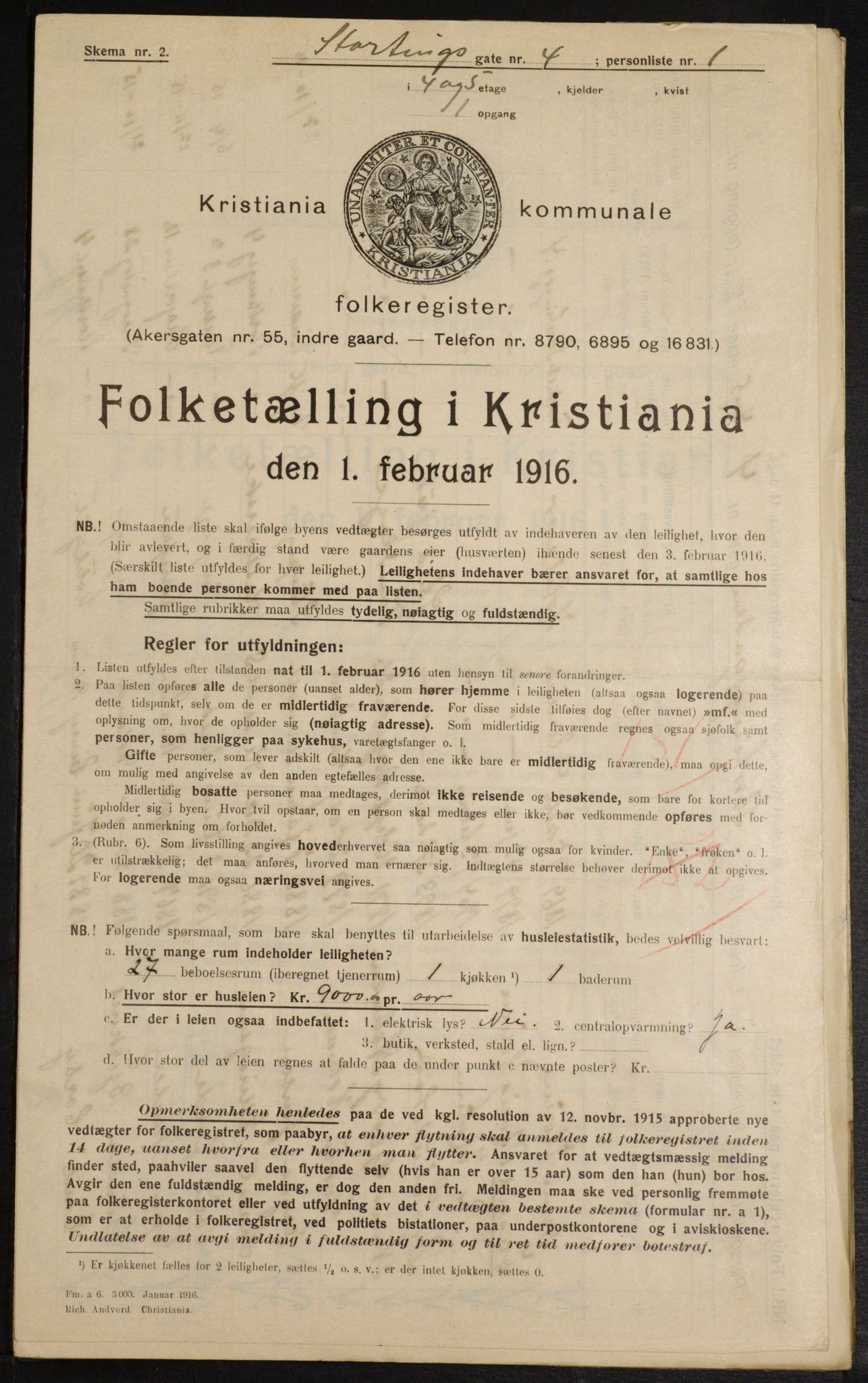 OBA, Kommunal folketelling 1.2.1916 for Kristiania, 1916, s. 106288