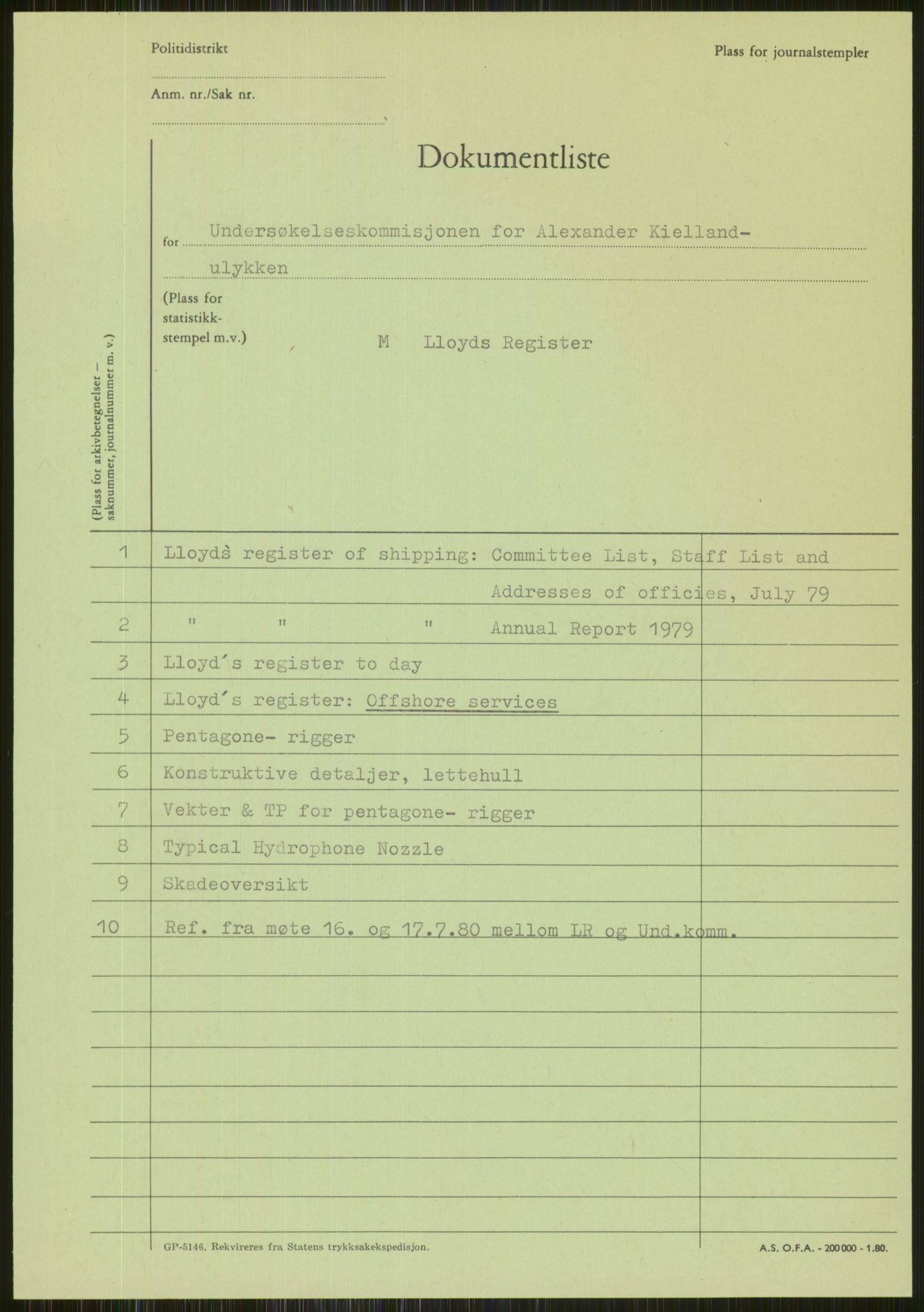 Justisdepartementet, Granskningskommisjonen ved Alexander Kielland-ulykken 27.3.1980, RA/S-1165/D/L0015: L Health and Safety Executive (Doku.liste + L1 av 1)/M Lloyds Register (Doku.liste + M1-M5 av 10)/ N Redningsutstyr (Doku.liste + N1-N43 av 43) , 1980-1981, s. 81