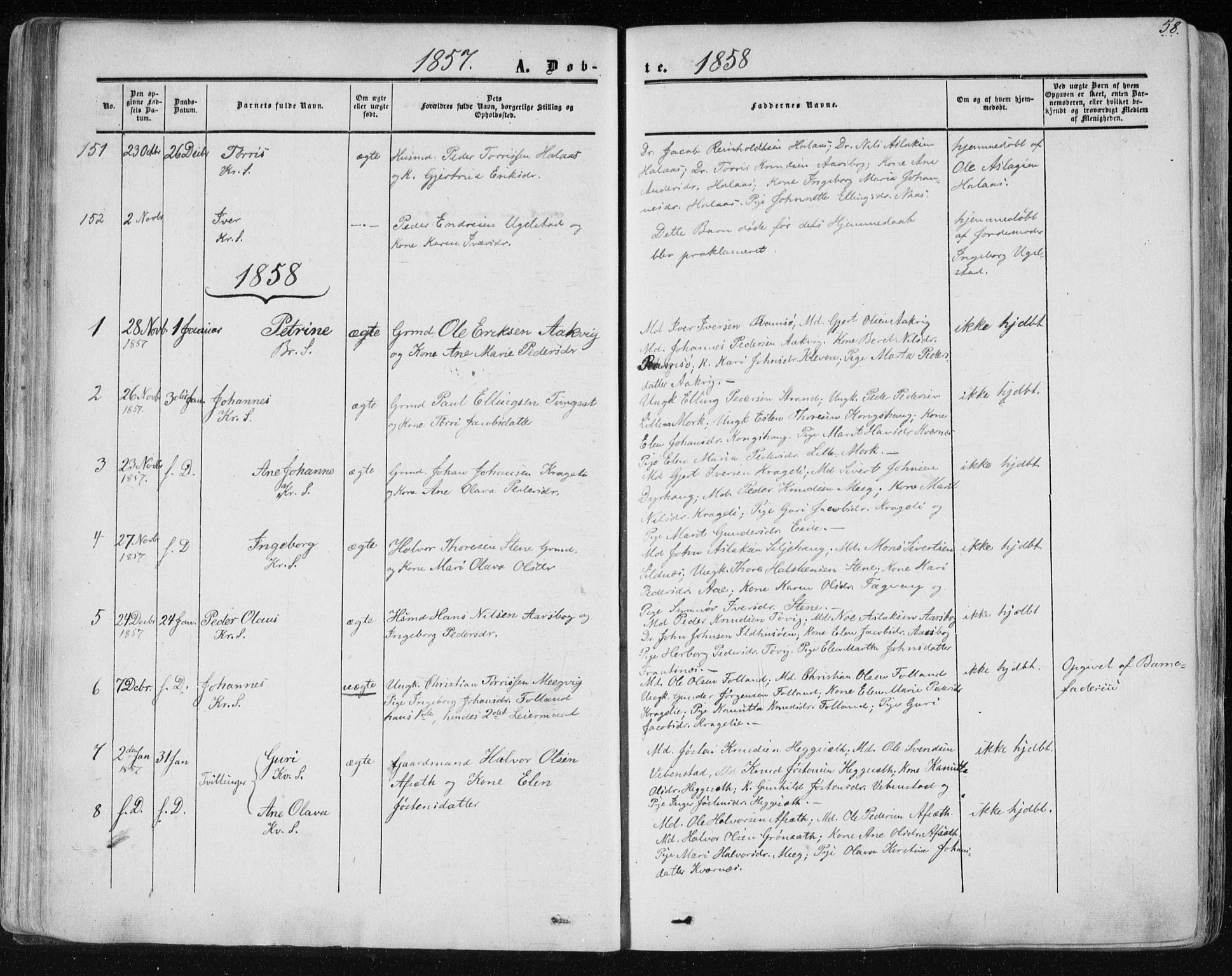 Ministerialprotokoller, klokkerbøker og fødselsregistre - Møre og Romsdal, AV/SAT-A-1454/568/L0804: Ministerialbok nr. 568A11, 1854-1868, s. 58
