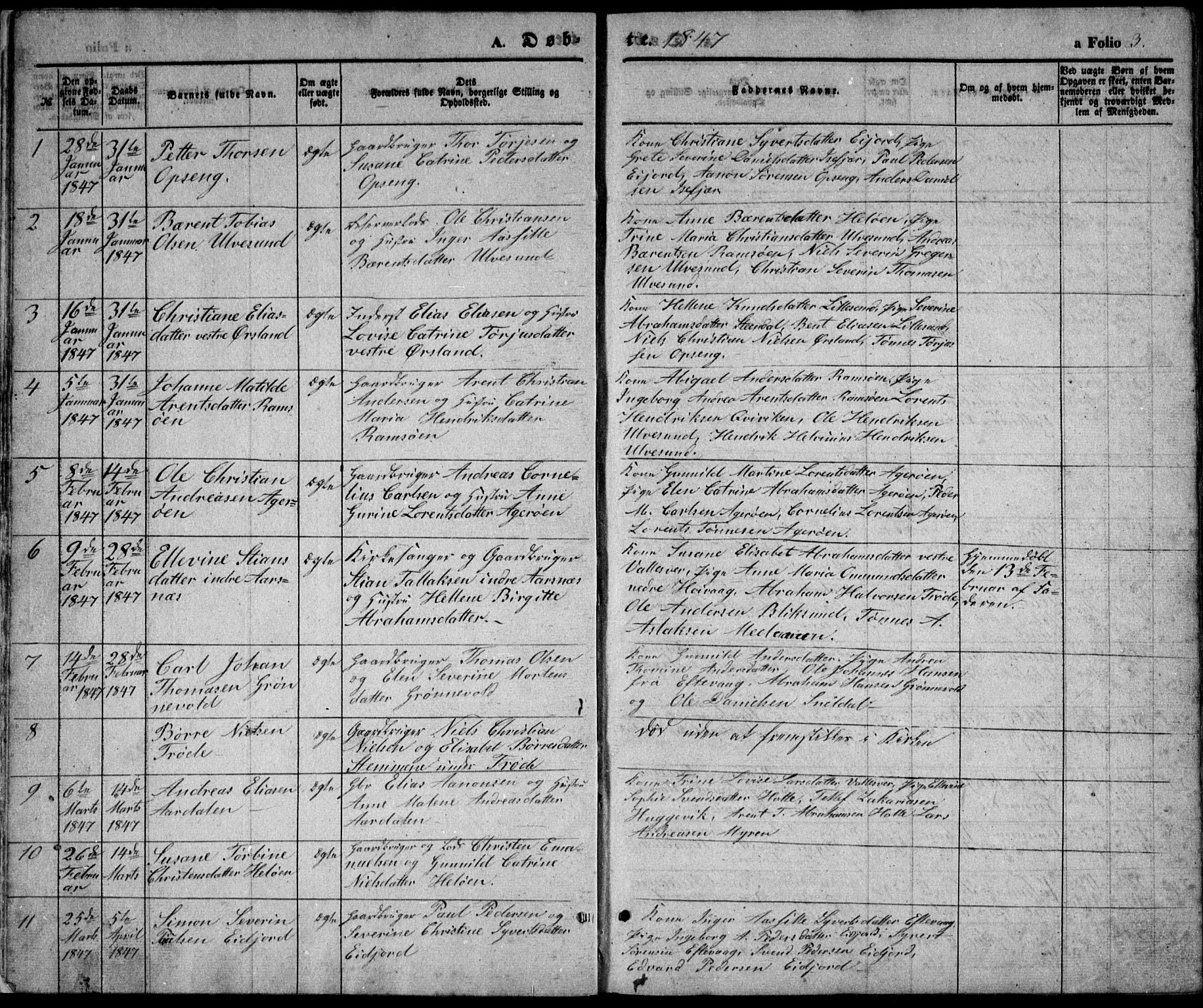 Høvåg sokneprestkontor, AV/SAK-1111-0025/F/Fb/L0002: Klokkerbok nr. B 2, 1847-1869, s. 3