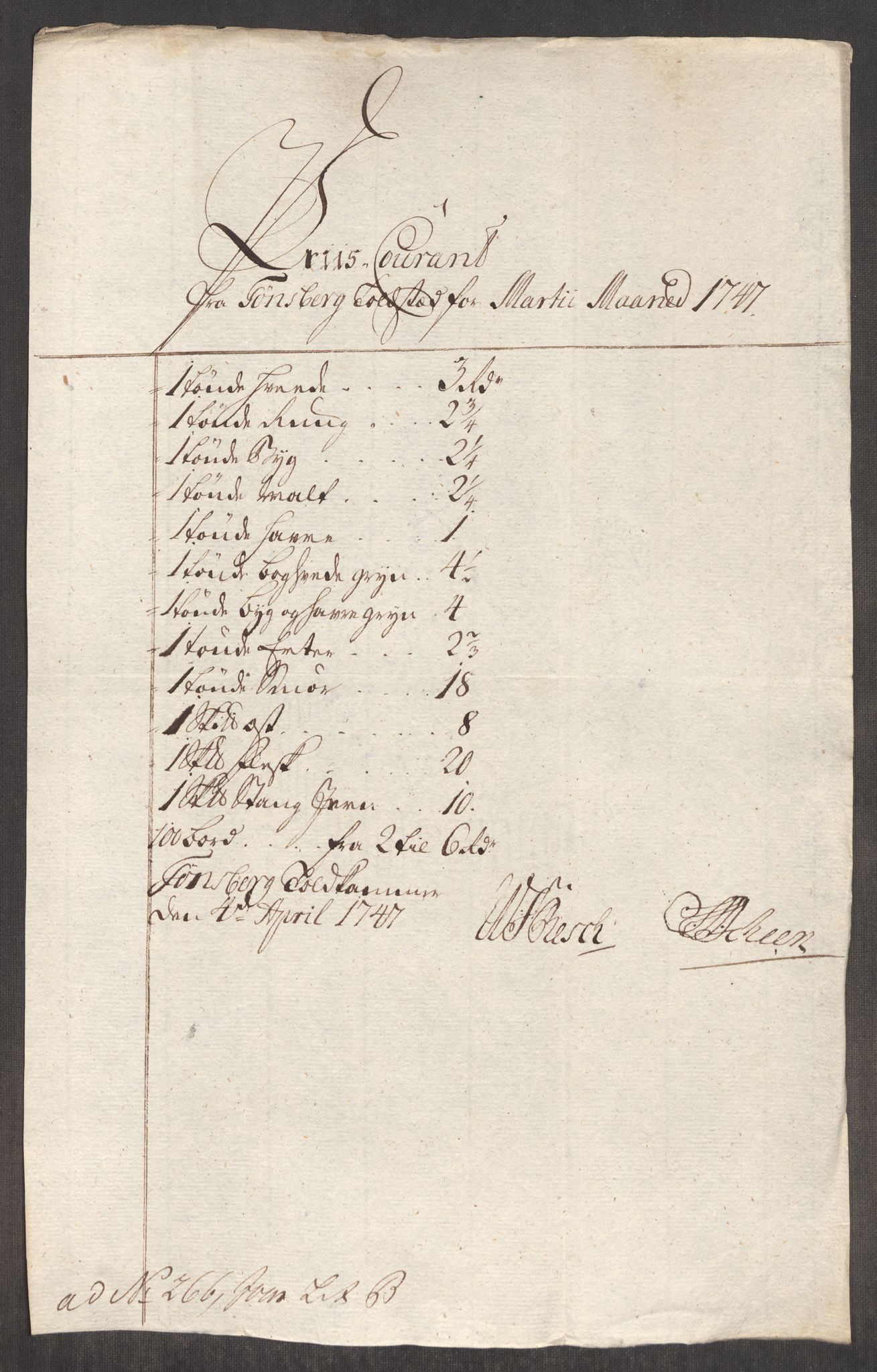 Rentekammeret inntil 1814, Realistisk ordnet avdeling, RA/EA-4070/Oe/L0003: [Ø1]: Priskuranter, 1745-1748, s. 549