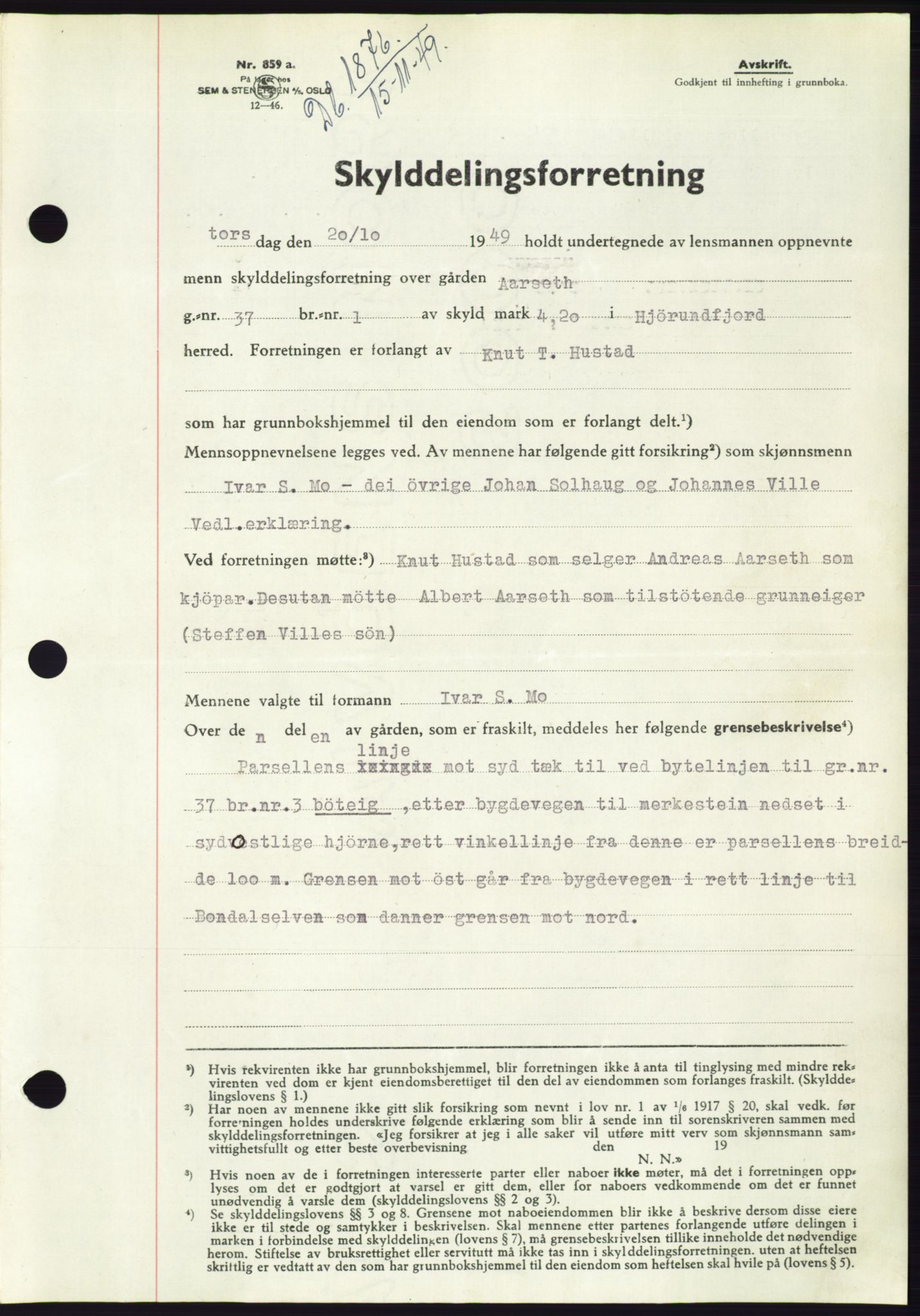 Søre Sunnmøre sorenskriveri, SAT/A-4122/1/2/2C/L0085: Pantebok nr. 11A, 1949-1949, Dagboknr: 1876/1949