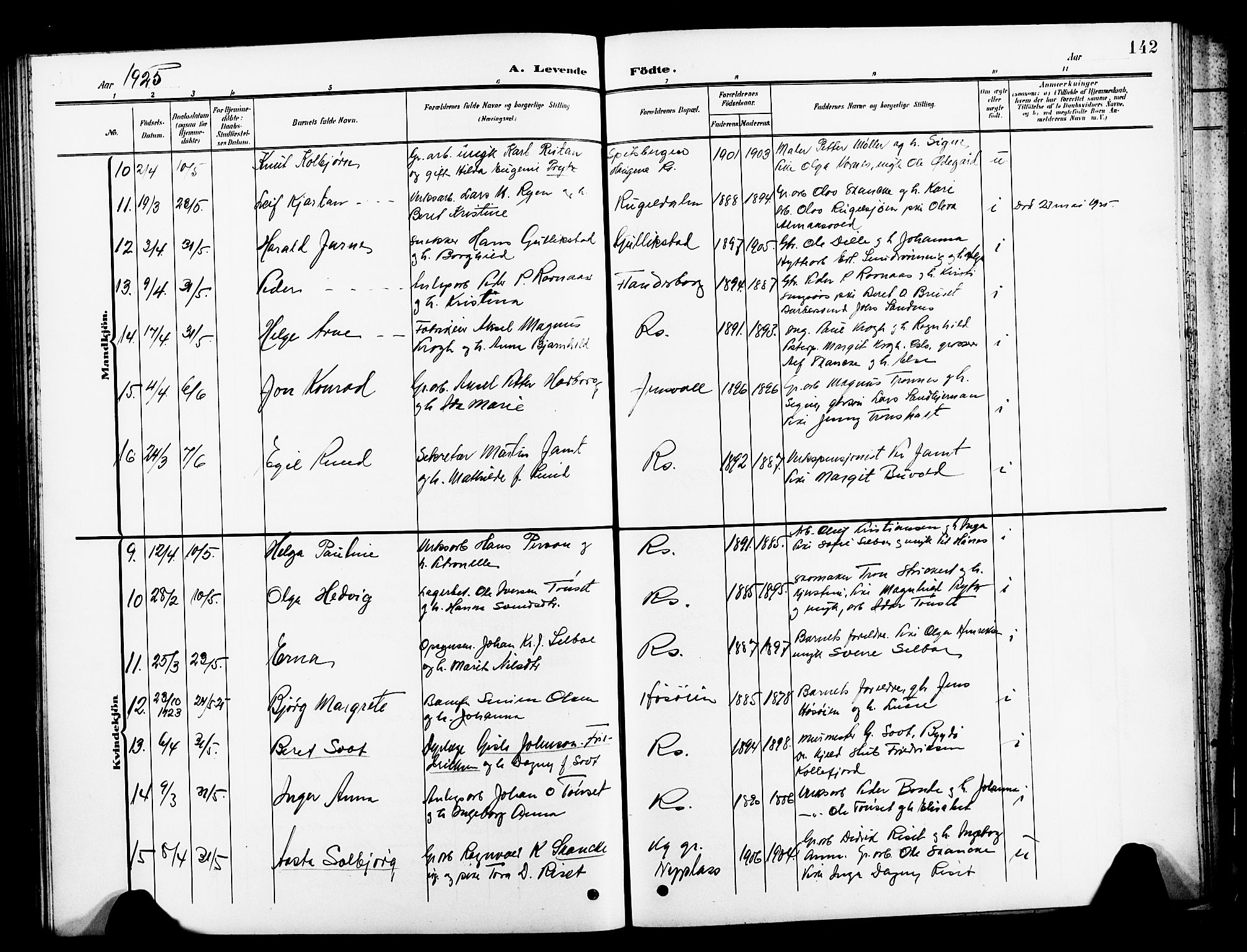 Ministerialprotokoller, klokkerbøker og fødselsregistre - Sør-Trøndelag, AV/SAT-A-1456/681/L0942: Klokkerbok nr. 681C06, 1906-1925, s. 142