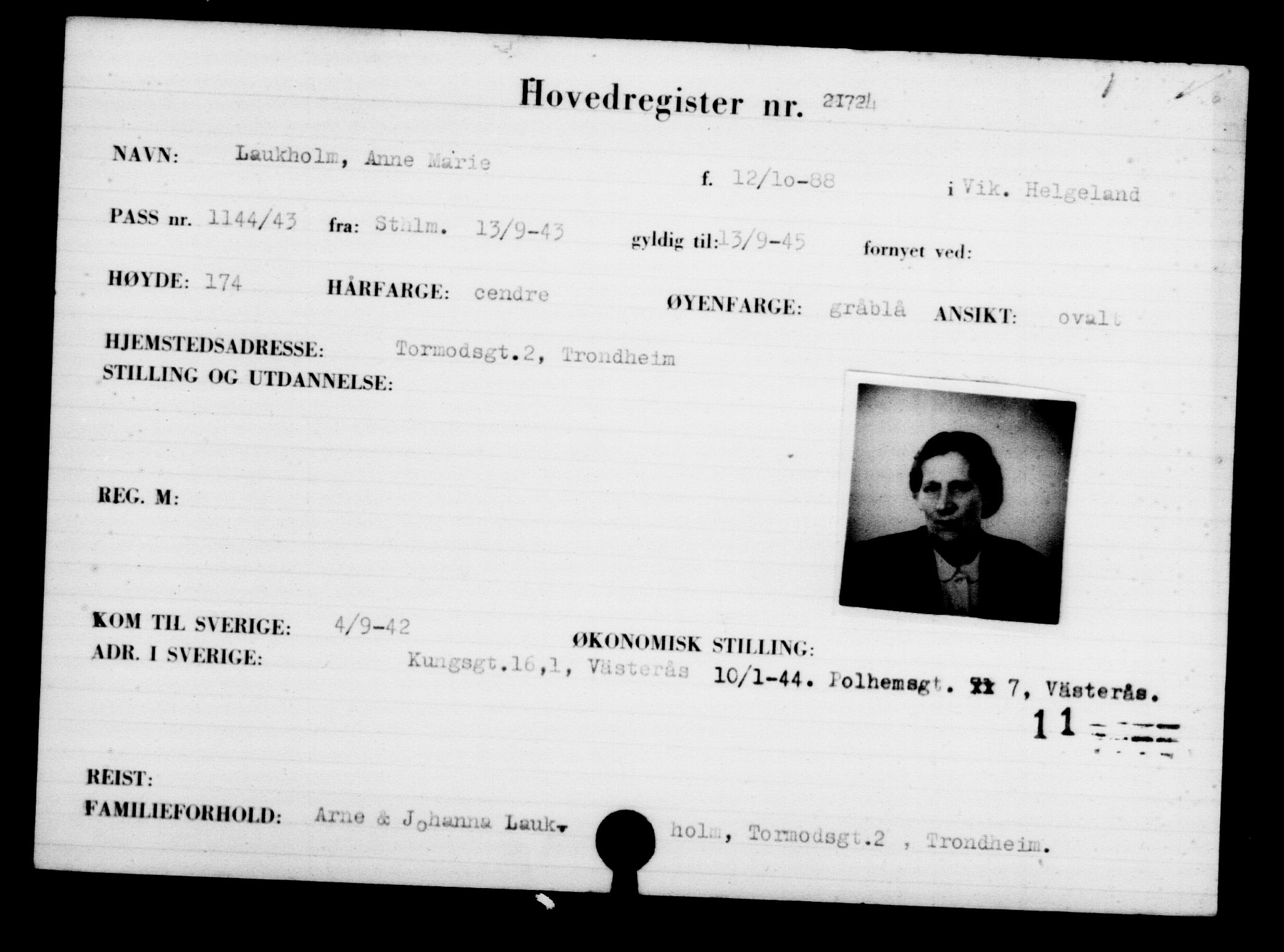 Utenriksstasjonene, Legasjonen i Stockholm, Flyktningkontoret, AV/RA-S-6753/V/Va/L0009: Kjesäterkartoteket, flyktninger med registreringsnr. 18502-22048, 1940-1945, s. 2749