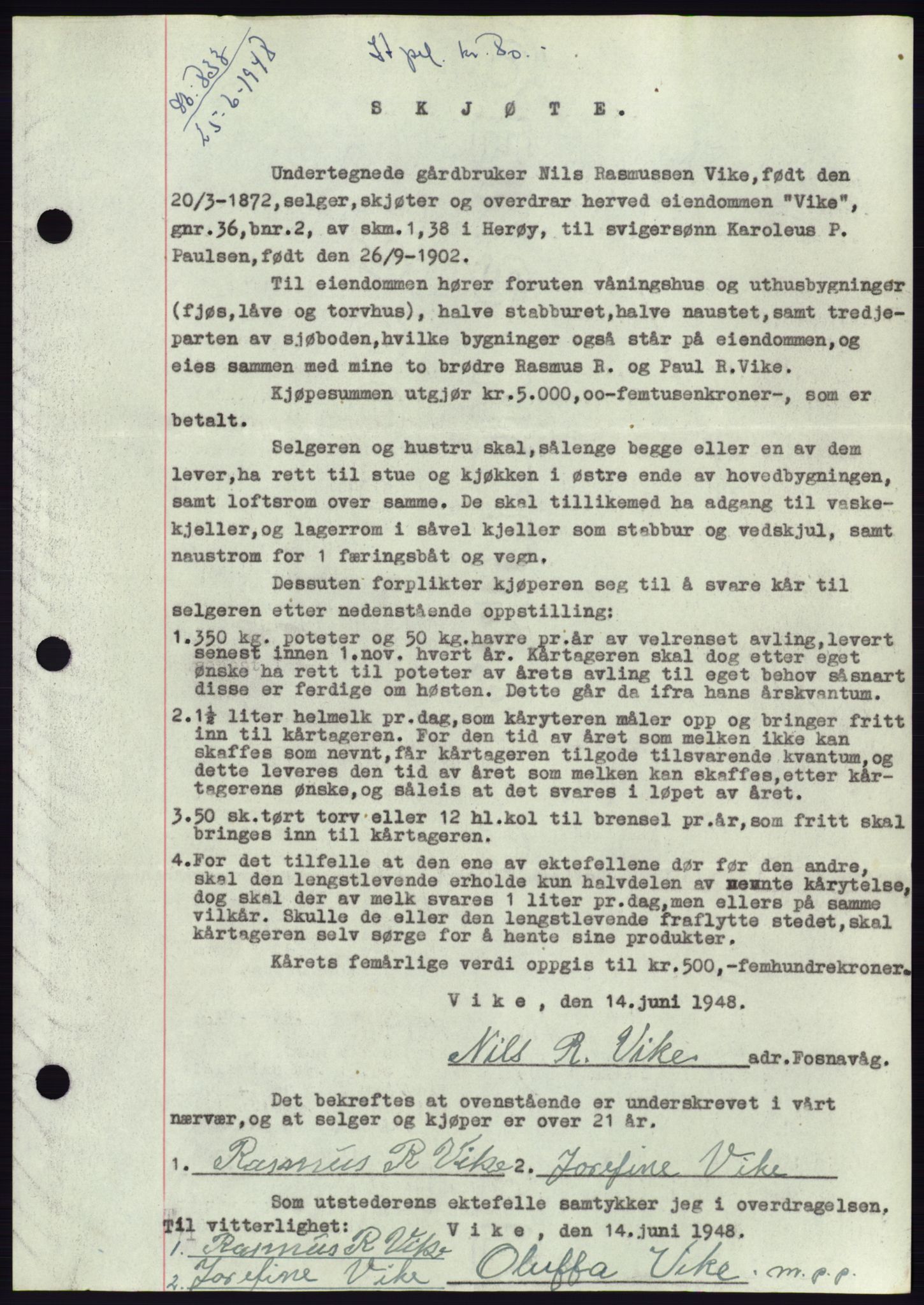 Søre Sunnmøre sorenskriveri, SAT/A-4122/1/2/2C/L0082: Pantebok nr. 8A, 1948-1948, Dagboknr: 833/1948