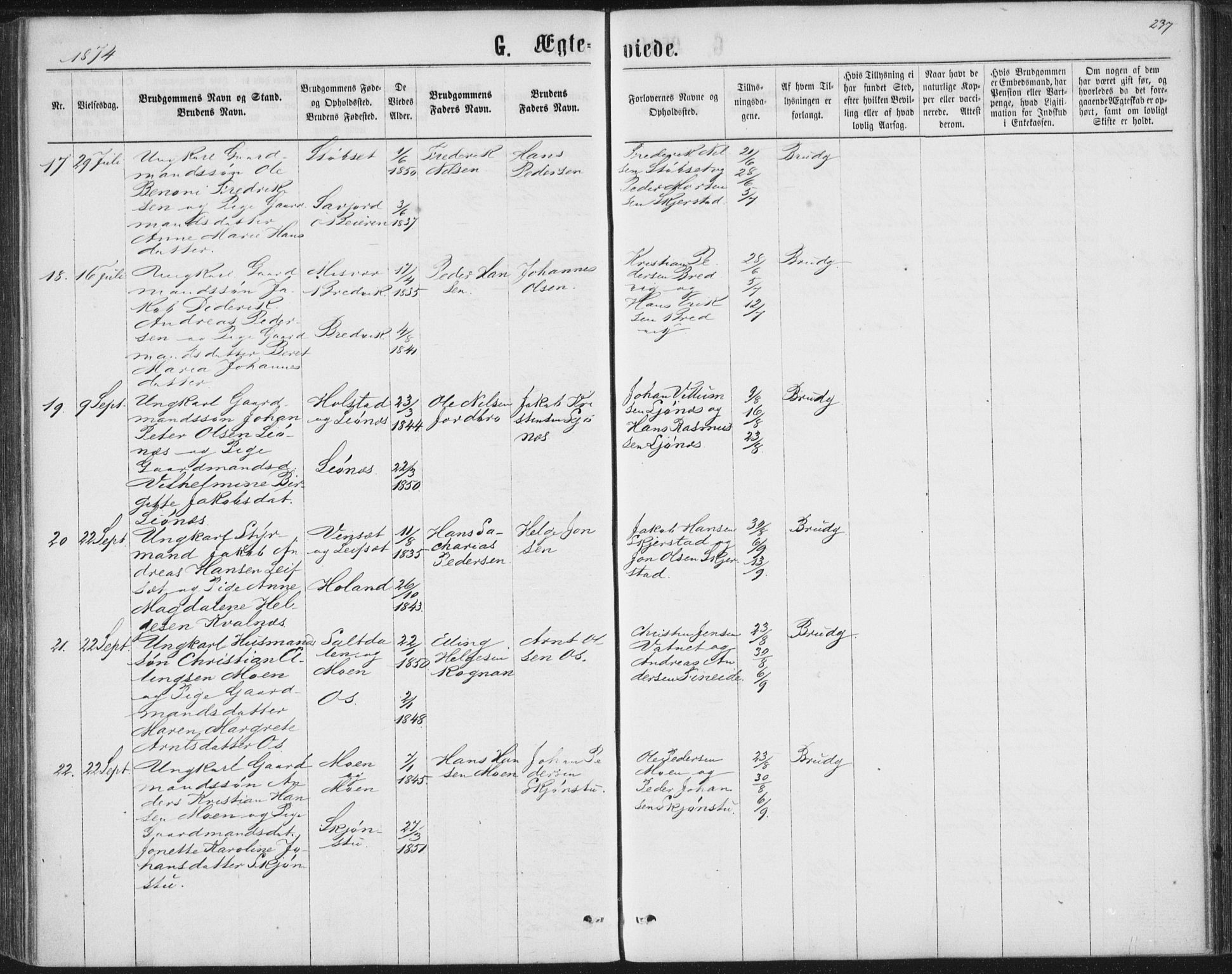 Ministerialprotokoller, klokkerbøker og fødselsregistre - Nordland, AV/SAT-A-1459/852/L0739: Ministerialbok nr. 852A09, 1866-1877, s. 237