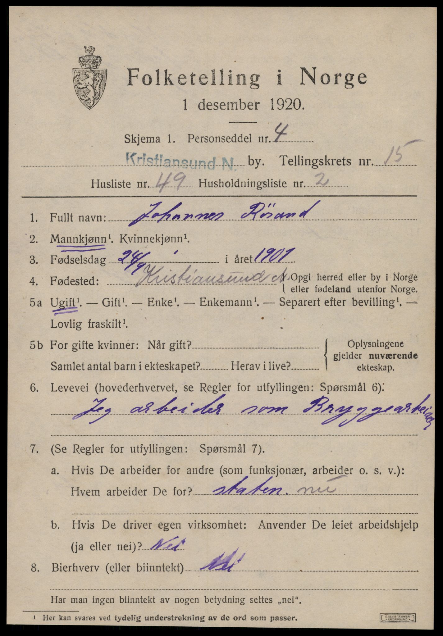 SAT, Folketelling 1920 for 1503 Kristiansund kjøpstad, 1920, s. 31889
