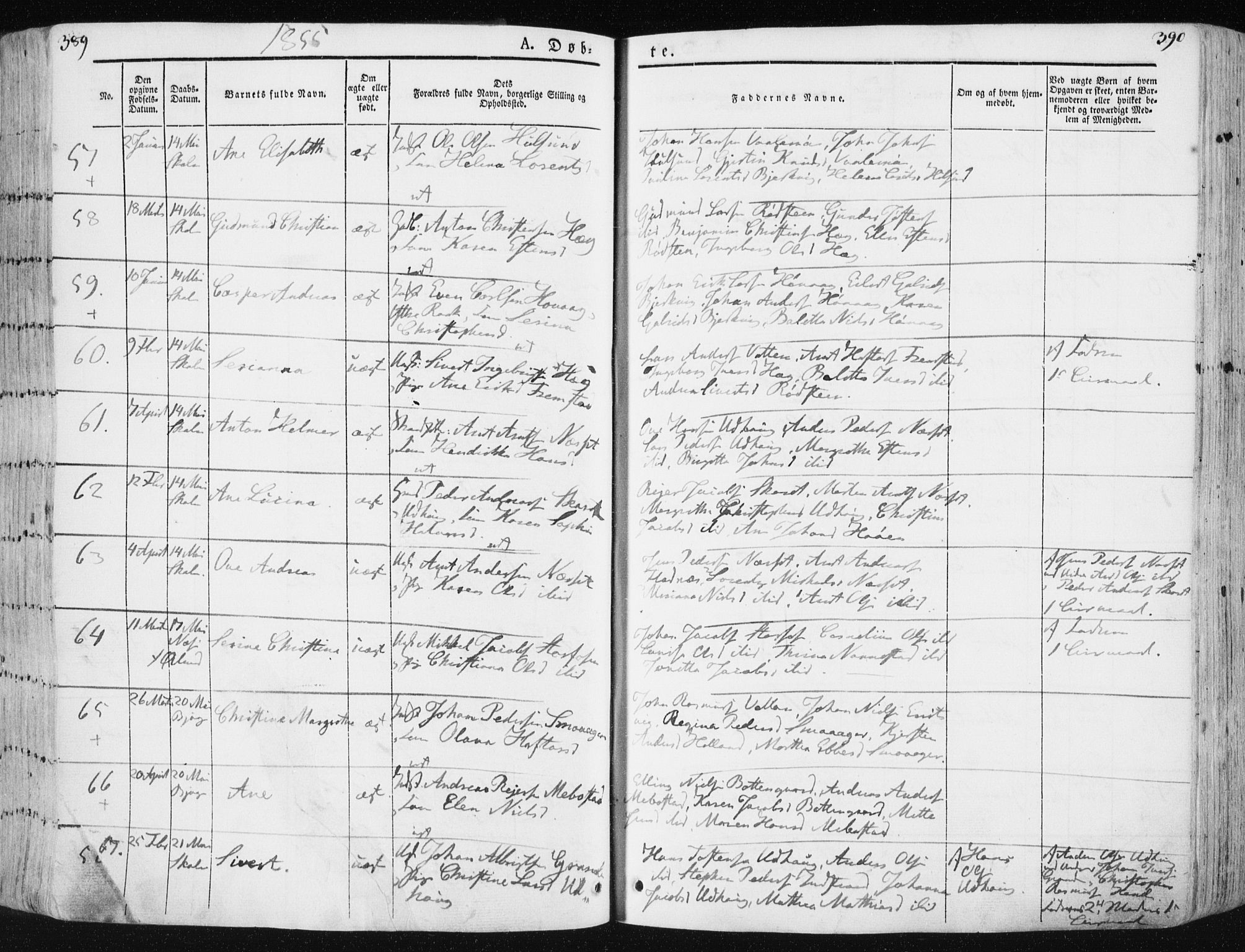 Ministerialprotokoller, klokkerbøker og fødselsregistre - Sør-Trøndelag, SAT/A-1456/659/L0736: Ministerialbok nr. 659A06, 1842-1856, s. 389-390