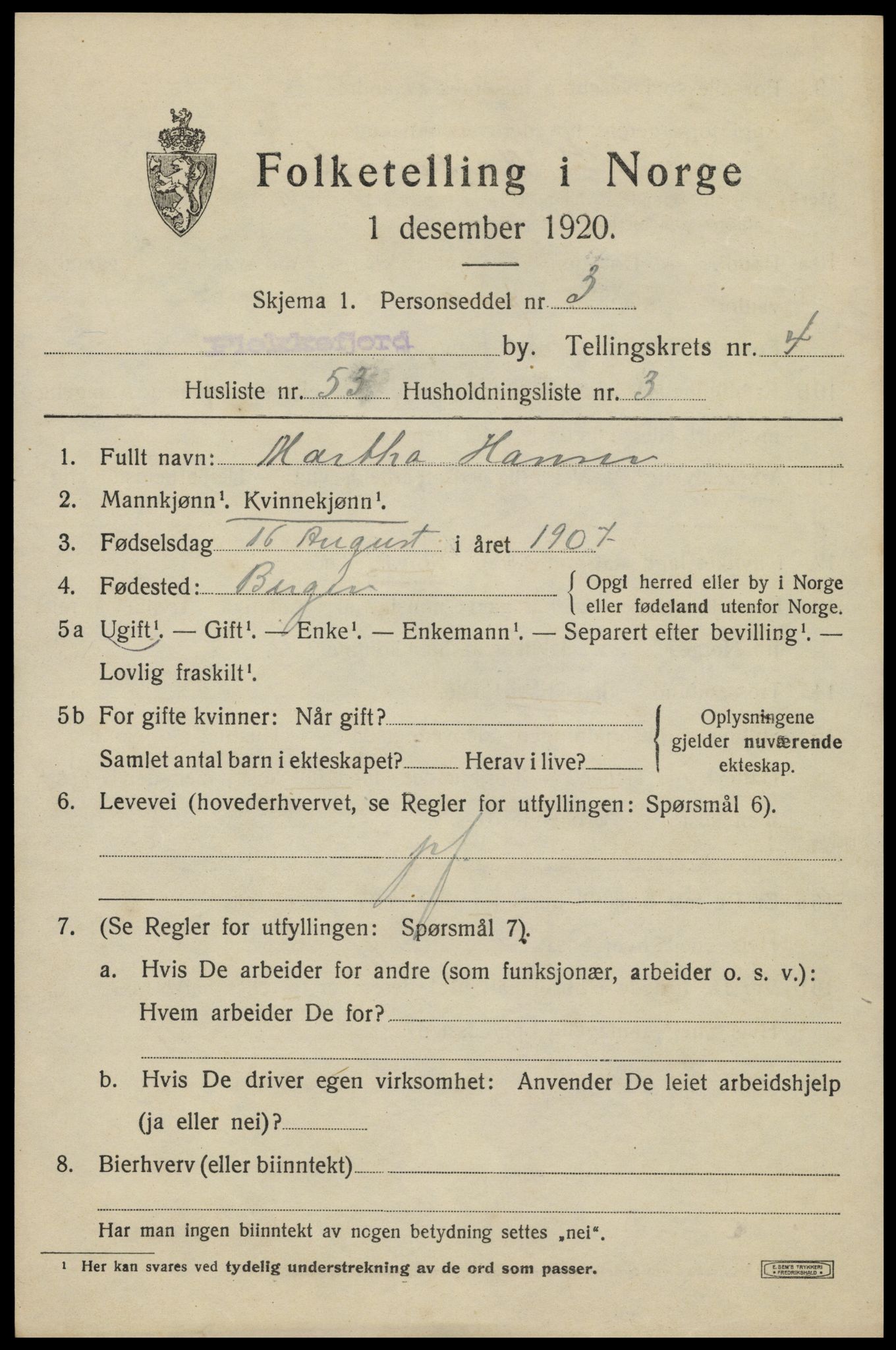 SAK, Folketelling 1920 for 1004 Flekkefjord kjøpstad, 1920, s. 5126