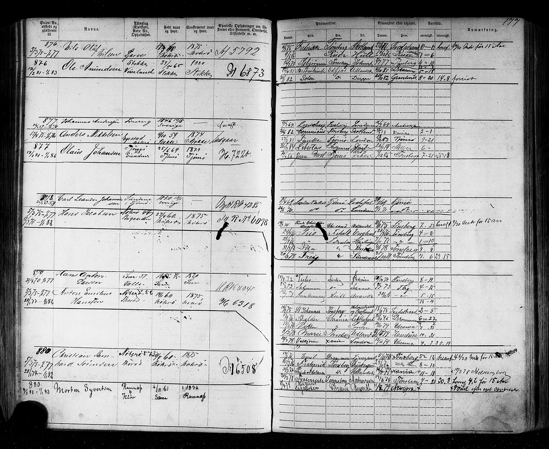 Tønsberg innrulleringskontor, AV/SAKO-A-786/F/Fb/L0002: Annotasjonsrulle Patent nr. 1-2635, 1869-1877, s. 203