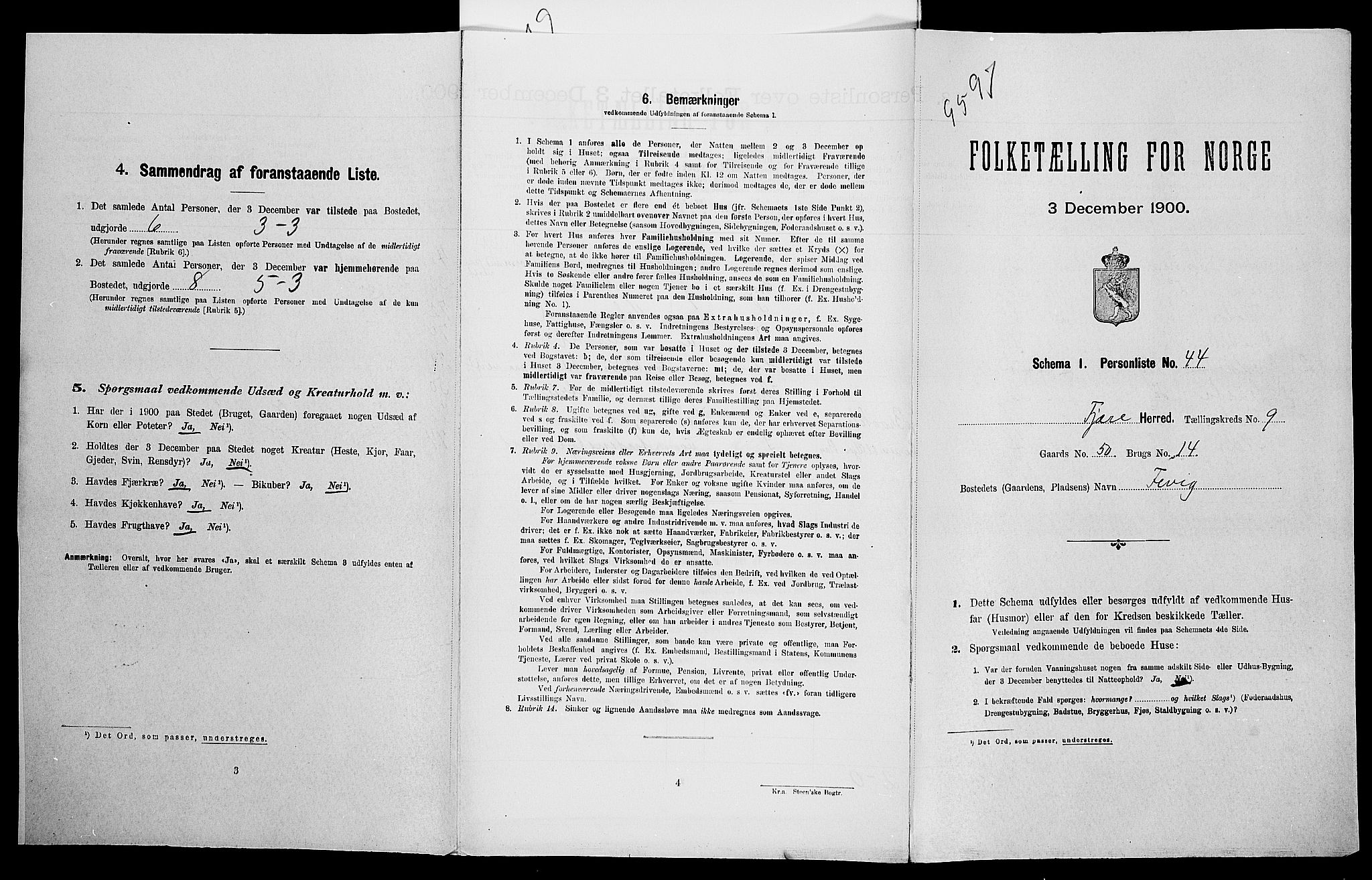 SAK, Folketelling 1900 for 0923 Fjære herred, 1900, s. 1890