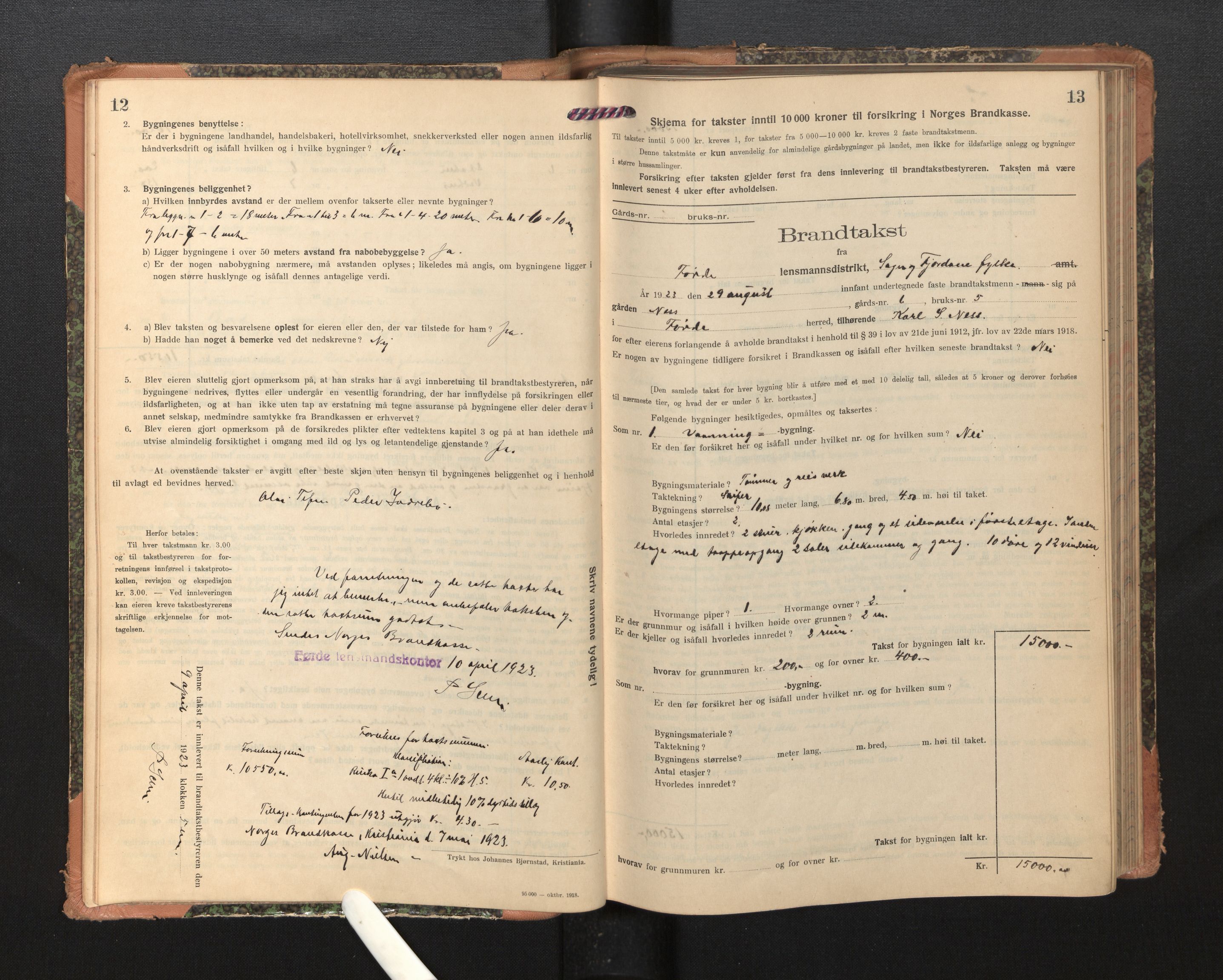 Lensmannen i Førde, AV/SAB-A-27401/0012/L0009: Branntakstprotokoll, skjematakst, 1922-1946, s. 12-13