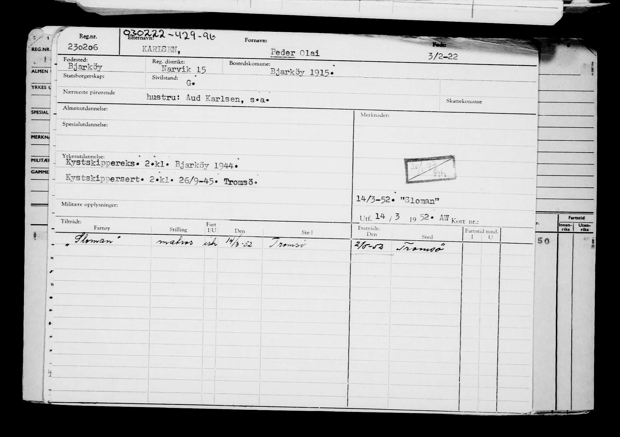 Direktoratet for sjømenn, AV/RA-S-3545/G/Gb/L0202: Hovedkort, 1922, s. 557