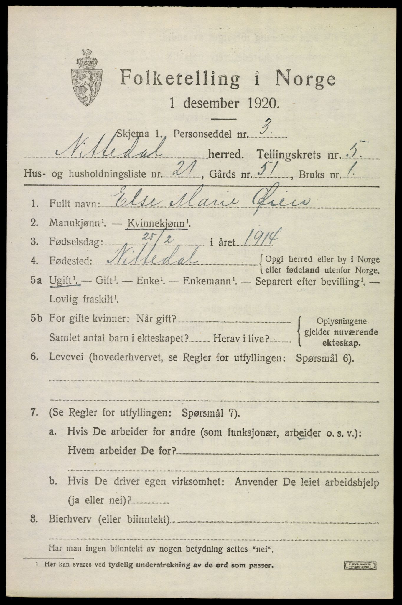 SAO, Folketelling 1920 for 0233 Nittedal herred, 1920, s. 6710