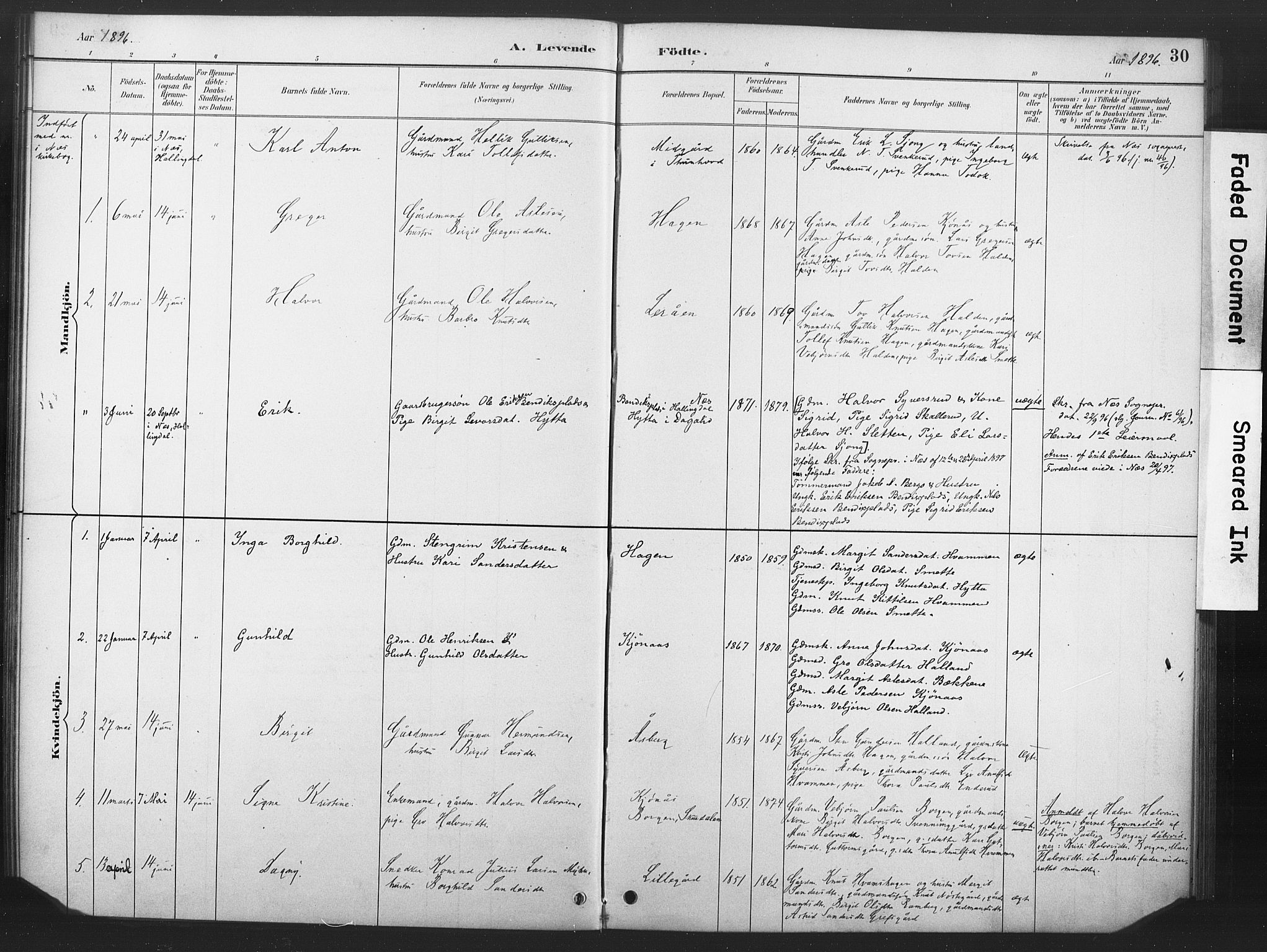 Nore kirkebøker, AV/SAKO-A-238/F/Fd/L0001: Ministerialbok nr. IV 1, 1878-1918, s. 30