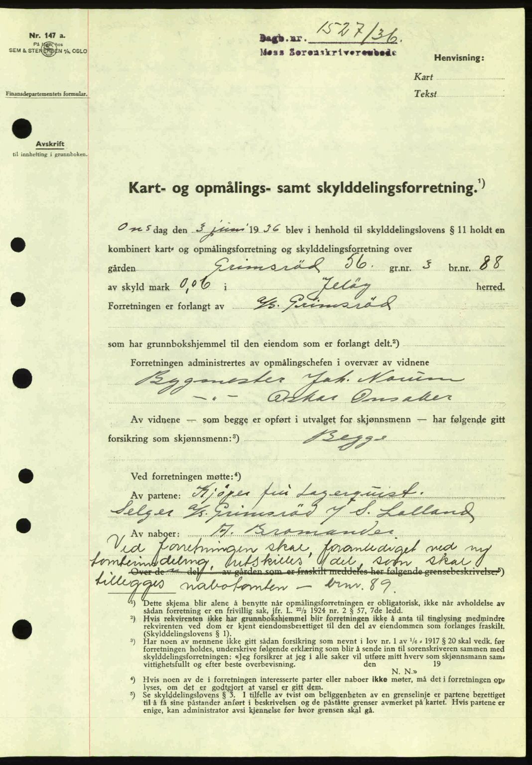 Moss sorenskriveri, SAO/A-10168: Pantebok nr. A1, 1936-1936, Dagboknr: 1527/1936