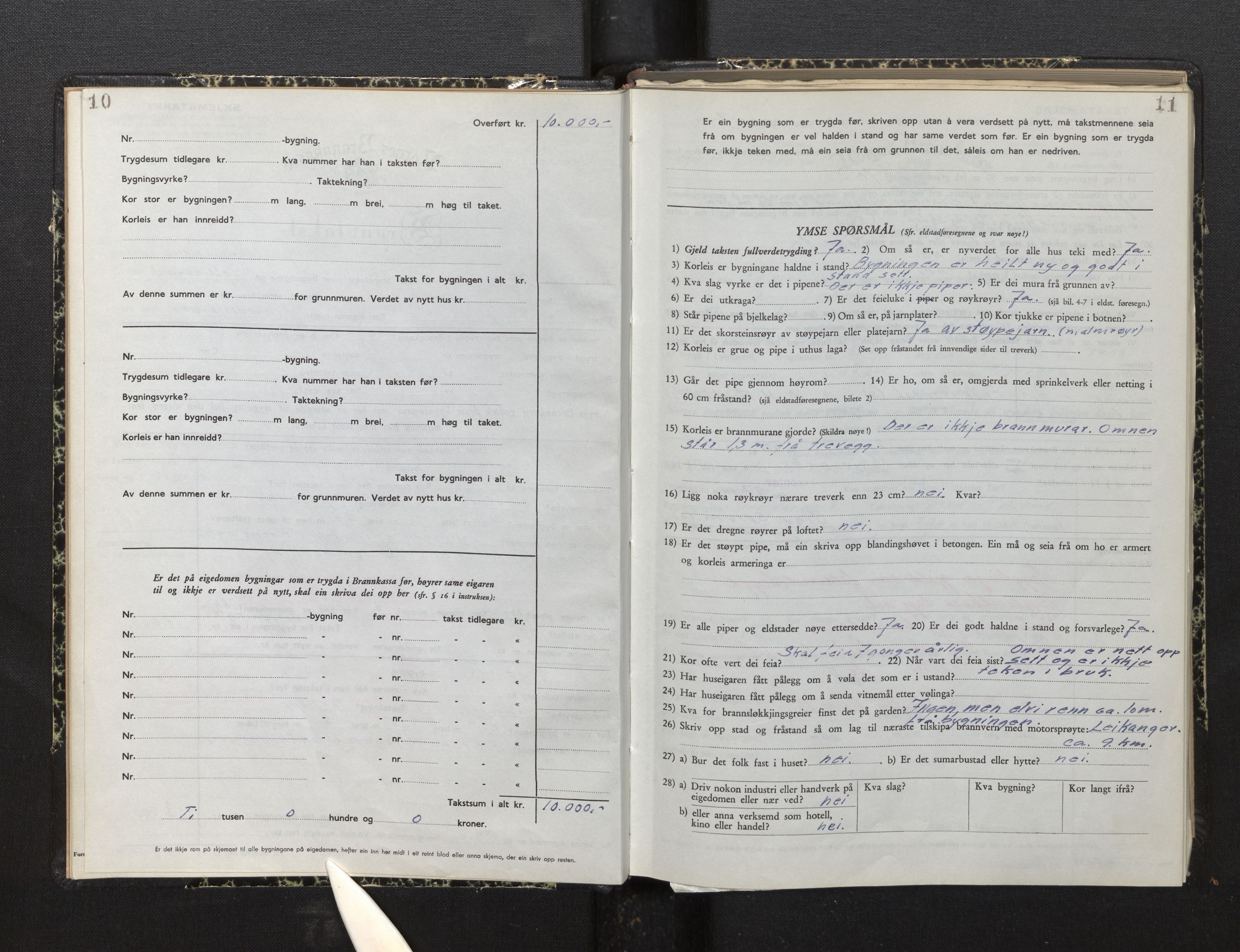 Lensmannen i Leikanger, AV/SAB-A-29201/0012/L0010: Branntakstprotokoll, skjematakst, 1952-1955, s. 10-11