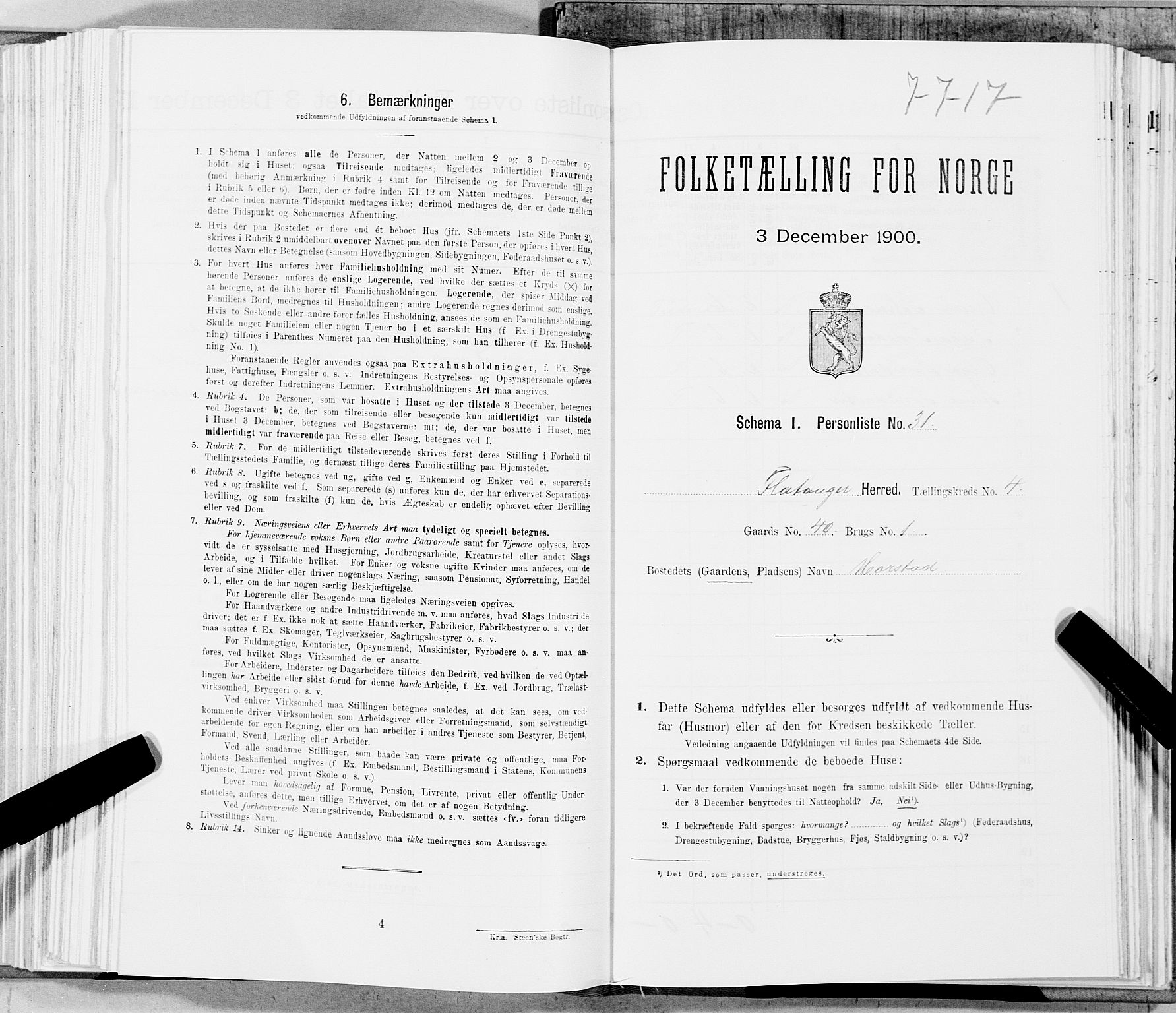 SAT, Folketelling 1900 for 1749 Flatanger herred, 1900, s. 672