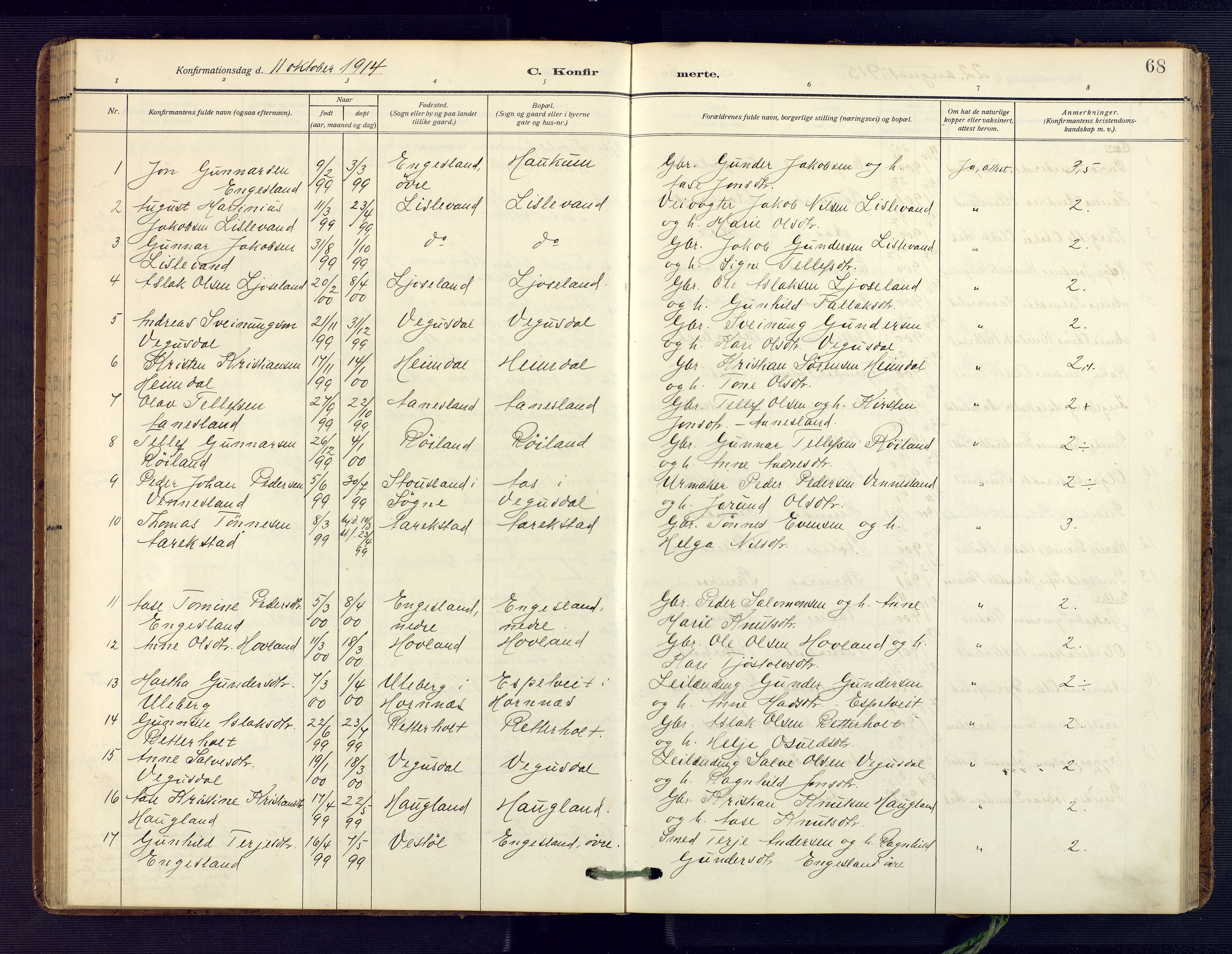 Herefoss sokneprestkontor, AV/SAK-1111-0019/F/Fa/Fab/L0005: Ministerialbok nr. A 5, 1910-1932, s. 68