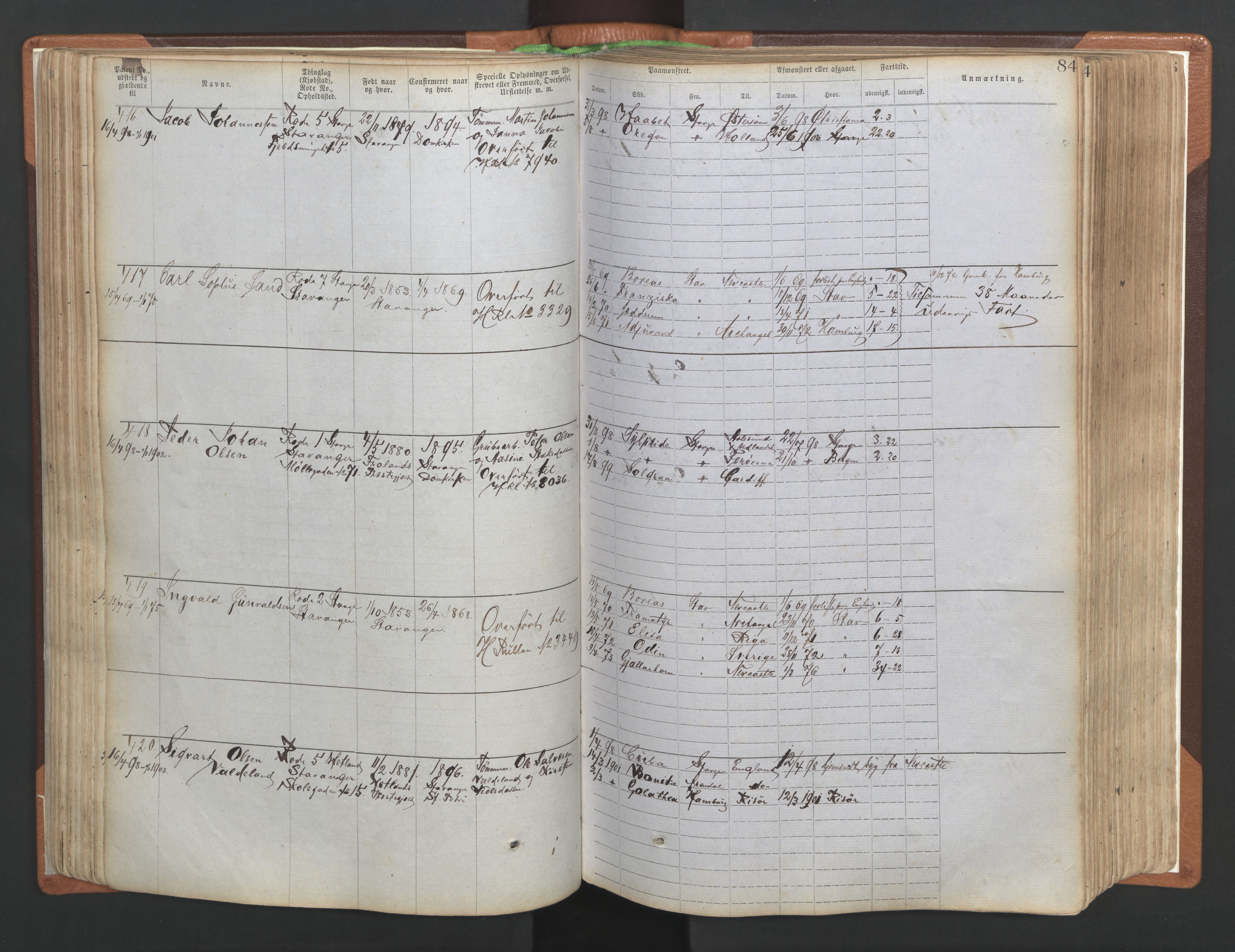 Stavanger sjømannskontor, SAST/A-102006/F/Ff/L0004: Annotasjonsrulle No. 1, patentnr. 1-1785 (del 1), 1869-1900, s. 87