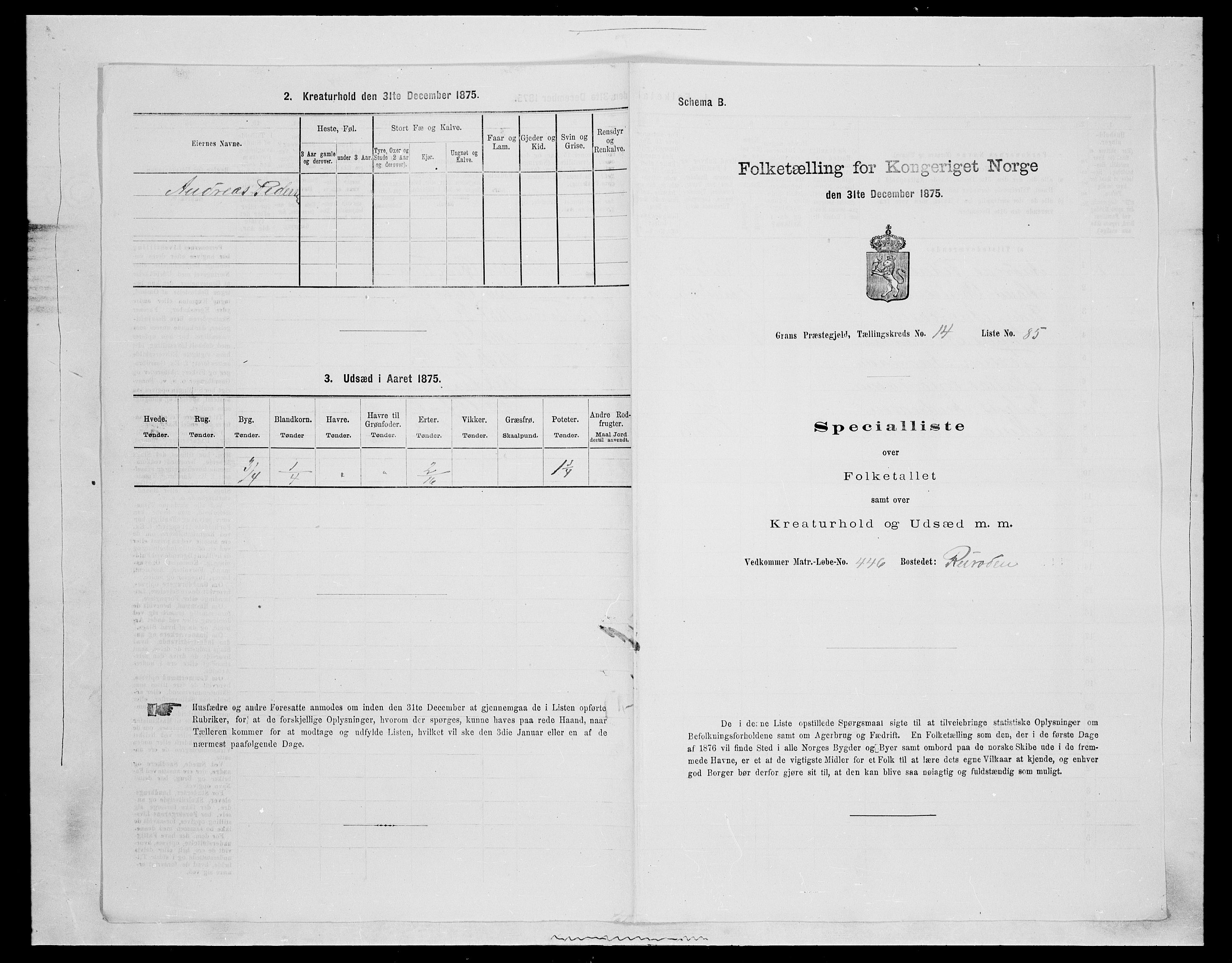 SAH, Folketelling 1875 for 0534P Gran prestegjeld, 1875, s. 2699