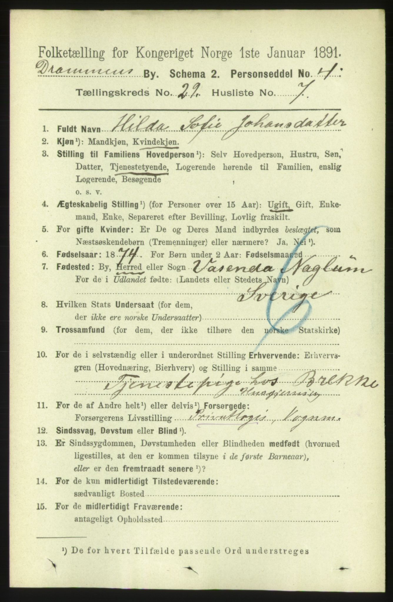 RA, Folketelling 1891 for 0602 Drammen kjøpstad, 1891, s. 17489