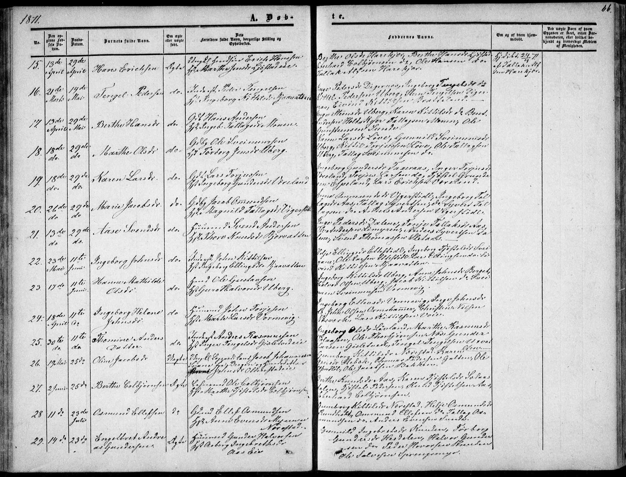 Gjerstad sokneprestkontor, AV/SAK-1111-0014/F/Fa/Fab/L0003: Ministerialbok nr. A 3, 1853-1878, s. 66