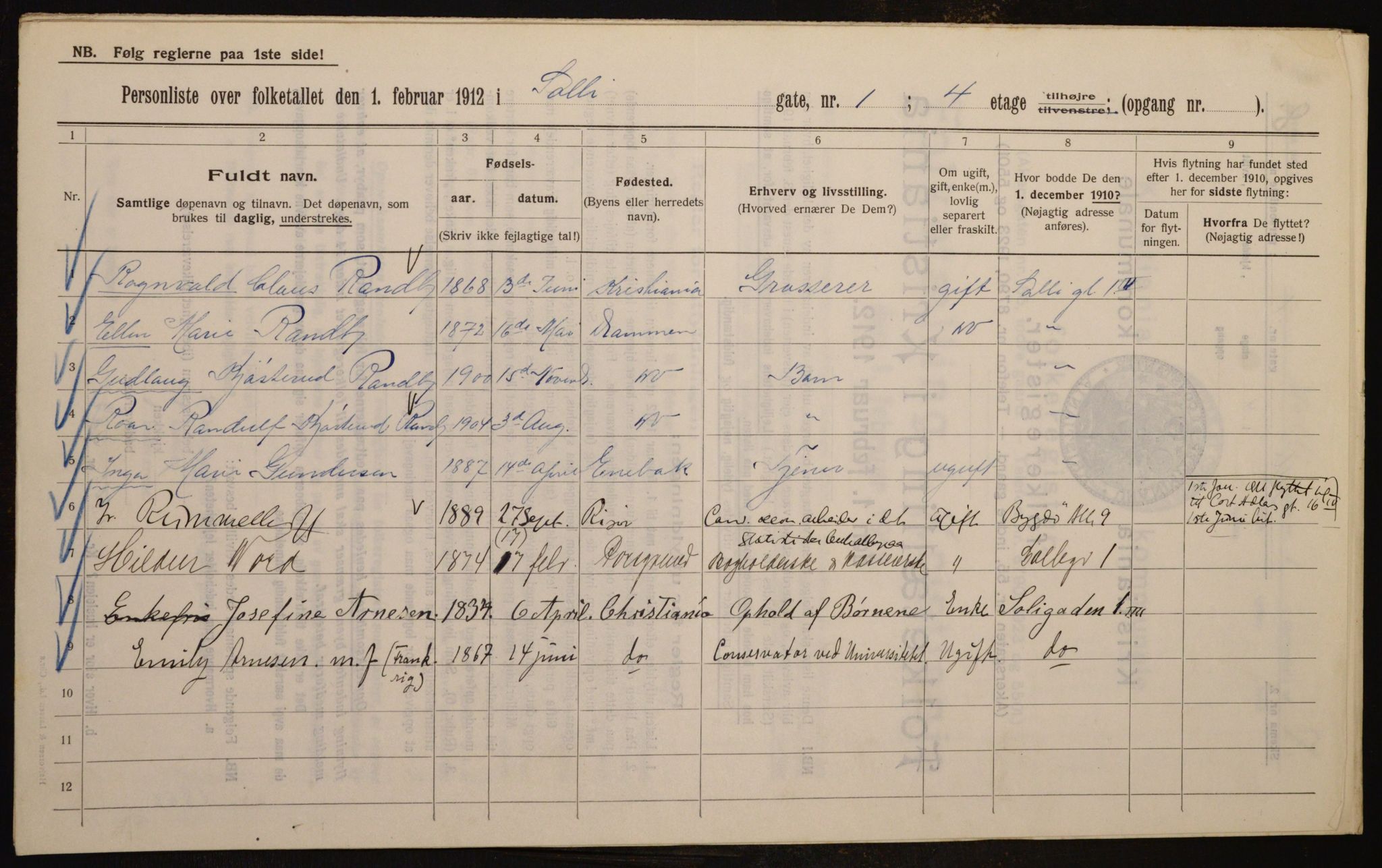 OBA, Kommunal folketelling 1.2.1912 for Kristiania, 1912, s. 99946