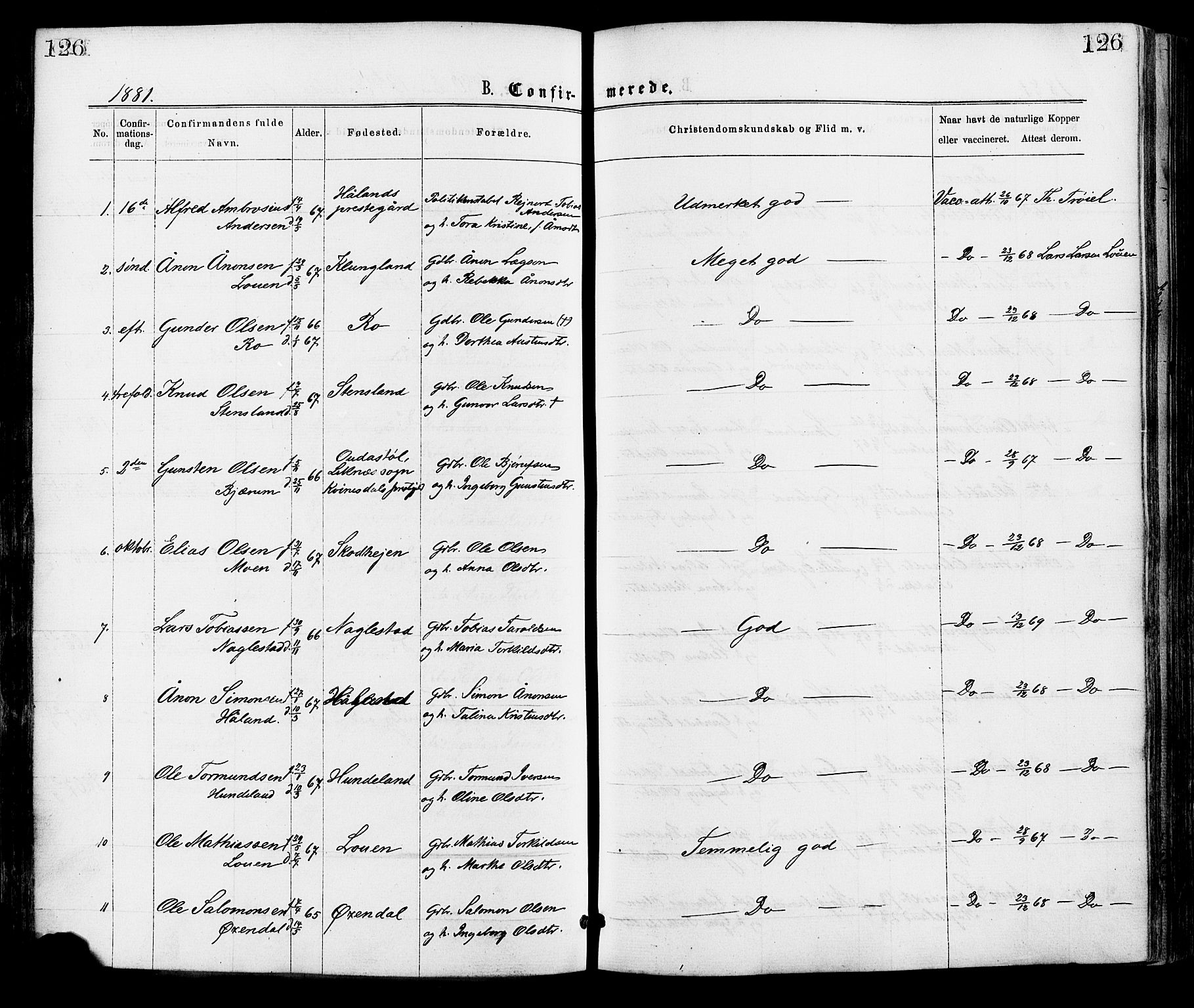 Hægebostad sokneprestkontor, SAK/1111-0024/F/Fa/Faa/L0005: Ministerialbok nr. A 5, 1864-1886, s. 126