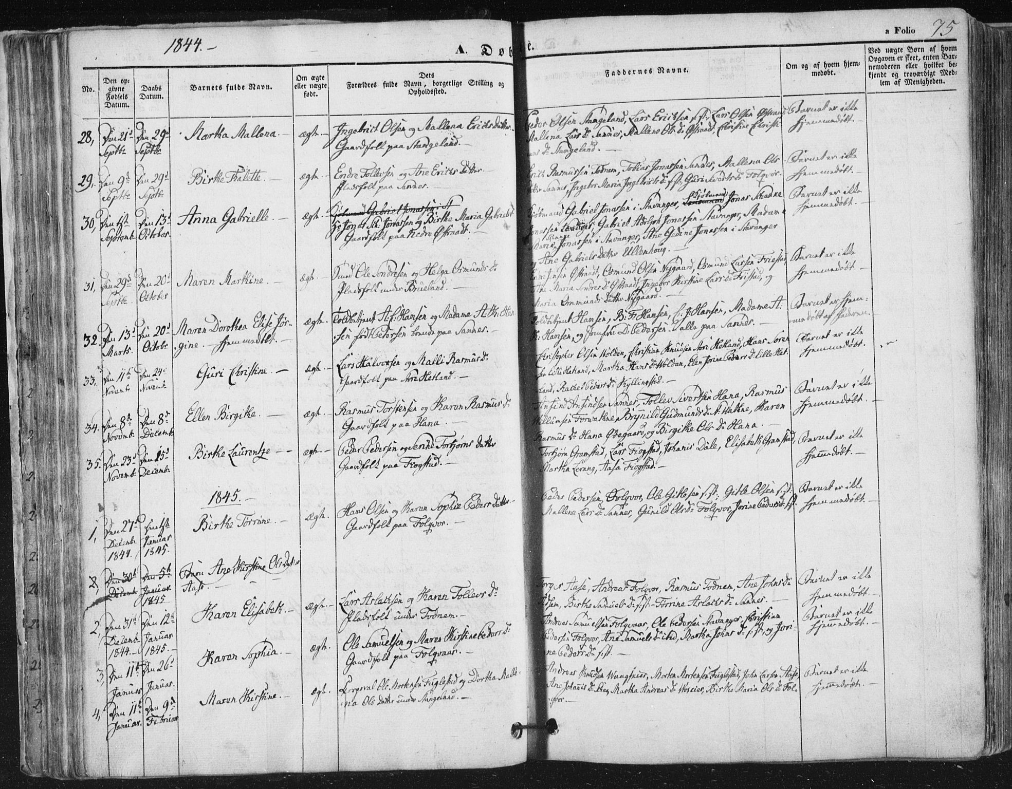Høyland sokneprestkontor, AV/SAST-A-101799/001/30BA/L0008: Ministerialbok nr. A 8, 1841-1856, s. 75