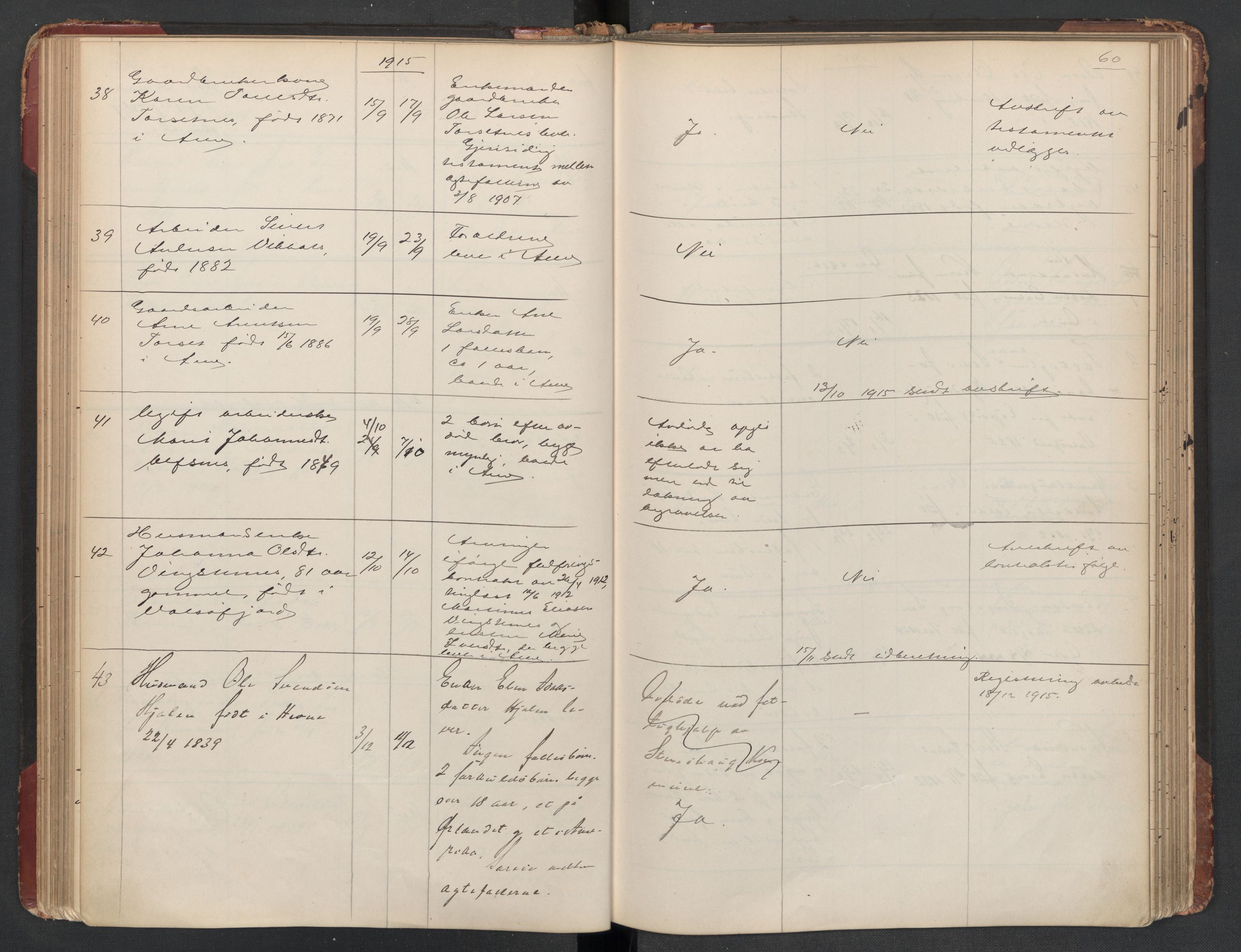 Aure lensmannskontor, SAT/A-1088/1/02/L0003: 2.01.03 Dødsfallsprotokoll, 1906-1926, s. 60