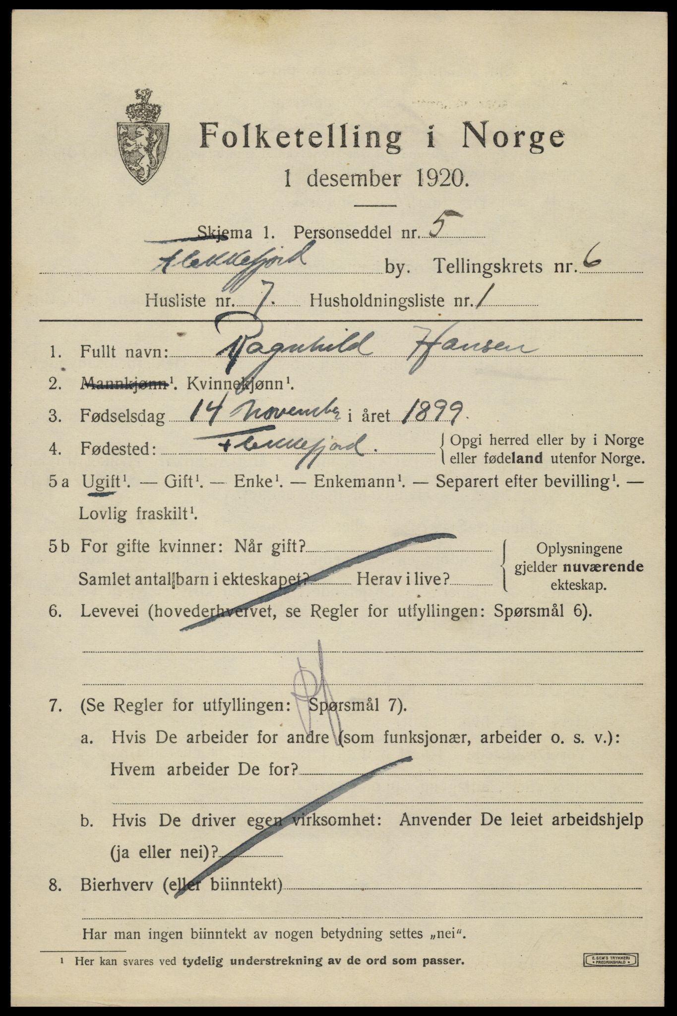 SAK, Folketelling 1920 for 1004 Flekkefjord kjøpstad, 1920, s. 5830