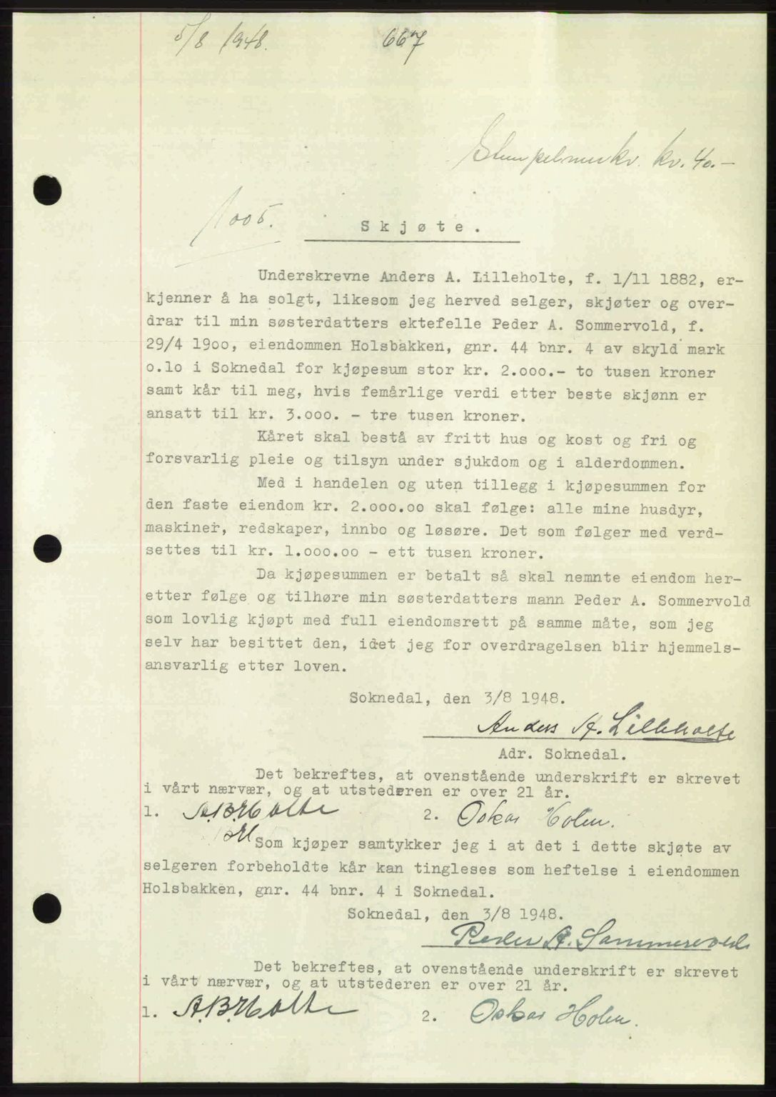 Gauldal sorenskriveri, SAT/A-0014/1/2/2C: Pantebok nr. A6, 1948-1948, Dagboknr: 1005/1948