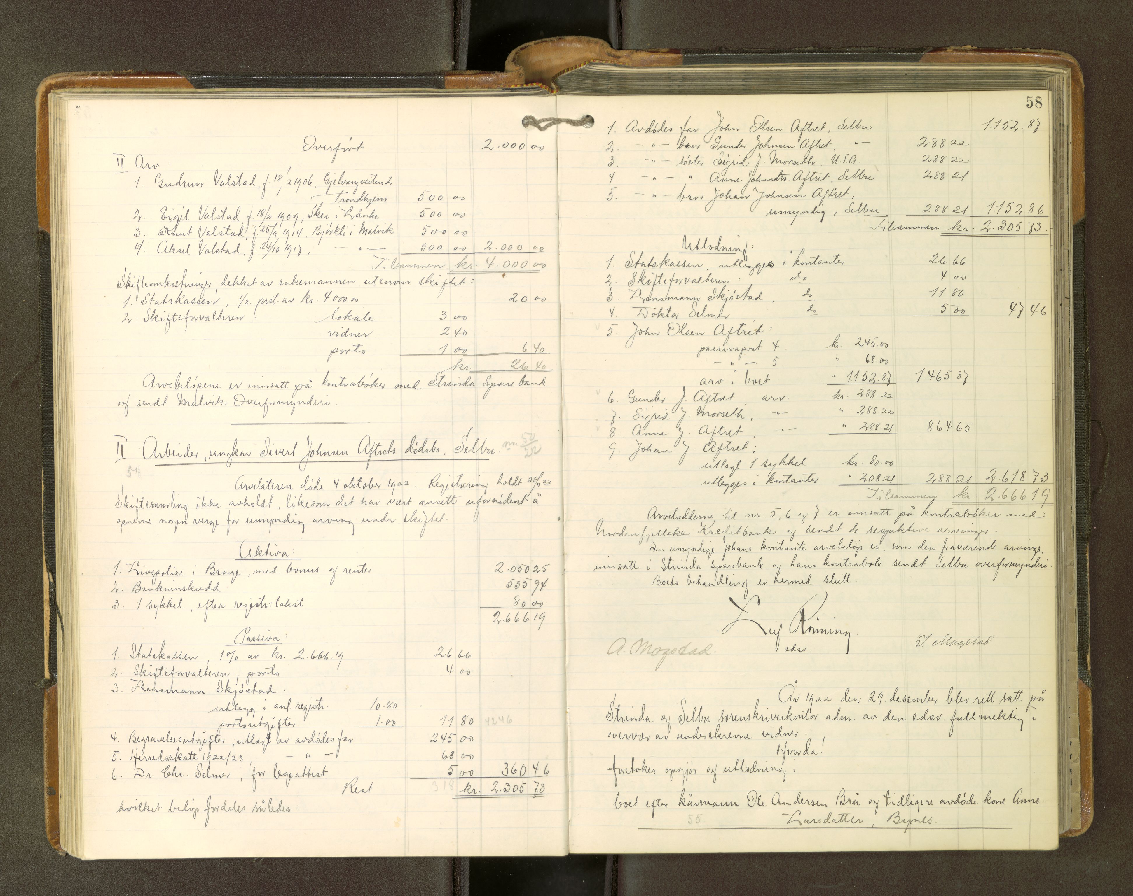 Strinda og Selbu sorenskriveri, AV/SAT-A-0015/3/3A/3Aa/L0019: Skifteutlodningsprot., 1921-1927, s. 58