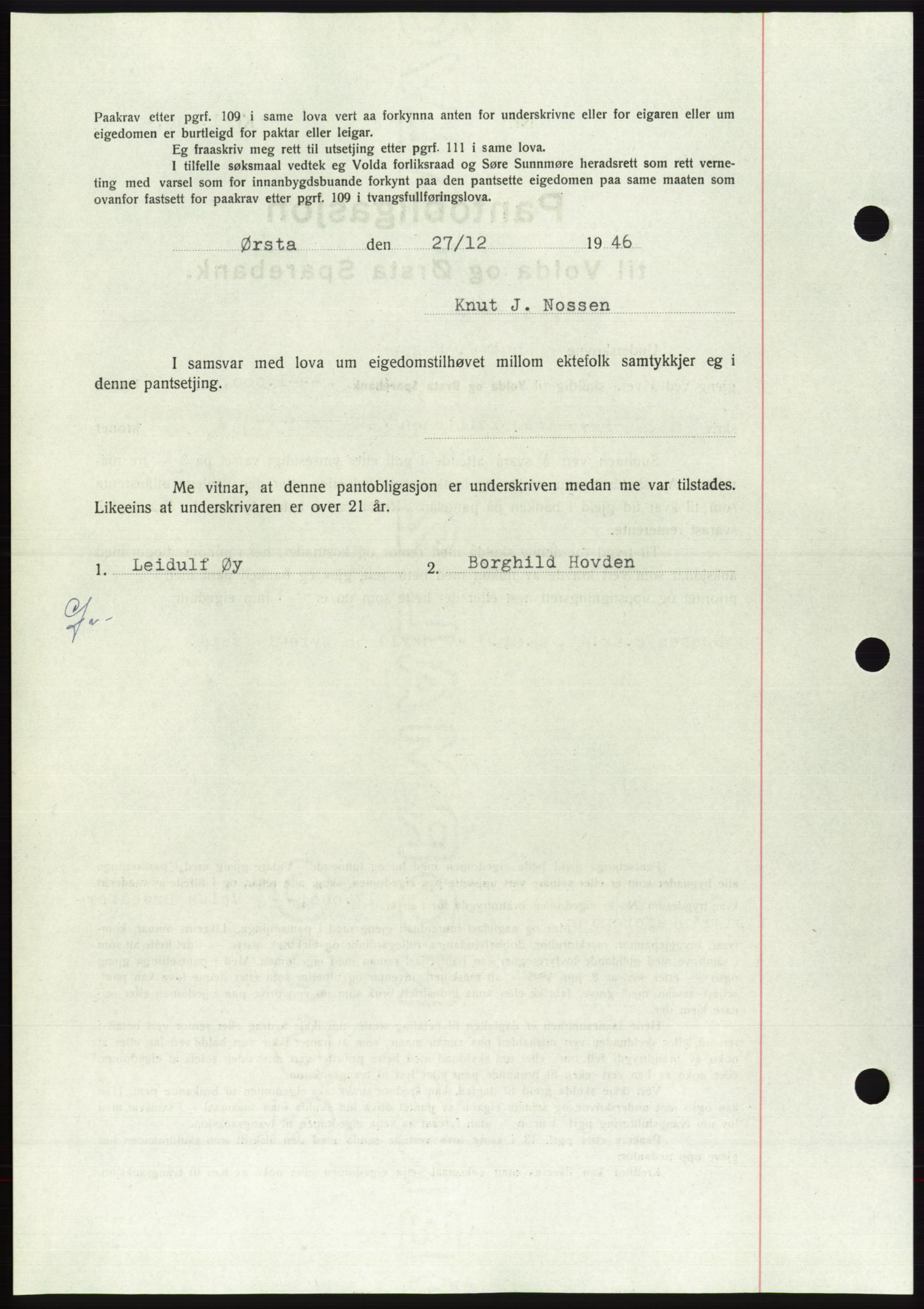 Søre Sunnmøre sorenskriveri, AV/SAT-A-4122/1/2/2C/L0114: Pantebok nr. 1-2B, 1943-1947, Dagboknr: 9/1947