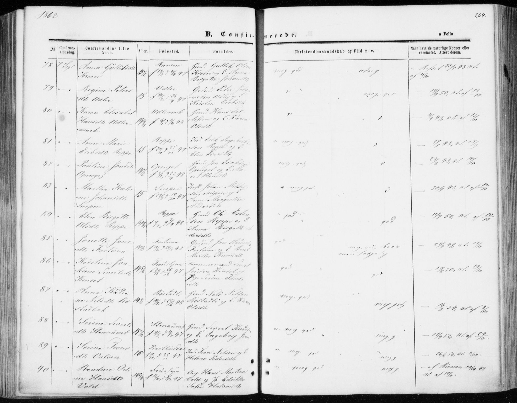 Ministerialprotokoller, klokkerbøker og fødselsregistre - Sør-Trøndelag, SAT/A-1456/606/L0292: Ministerialbok nr. 606A07, 1856-1865, s. 264