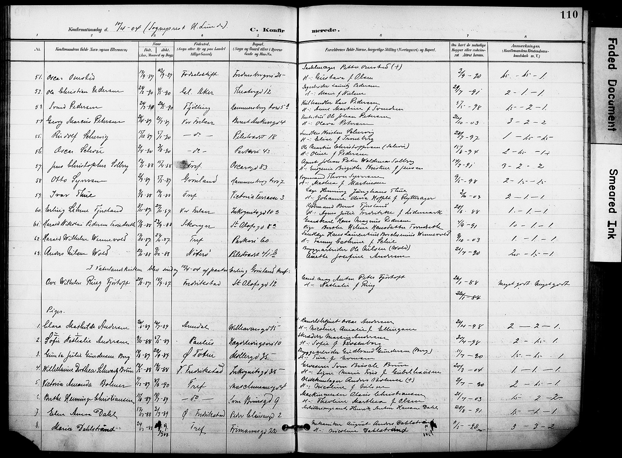 Trefoldighet prestekontor Kirkebøker, AV/SAO-A-10882/F/Fb/L0004: Ministerialbok nr. II 4, 1896-1915, s. 110