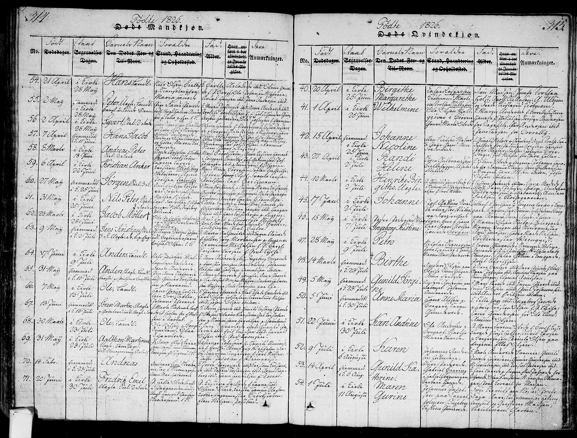 Bragernes kirkebøker, AV/SAKO-A-6/G/Ga/L0001: Klokkerbok nr. 1, 1815-1829, s. 314-315