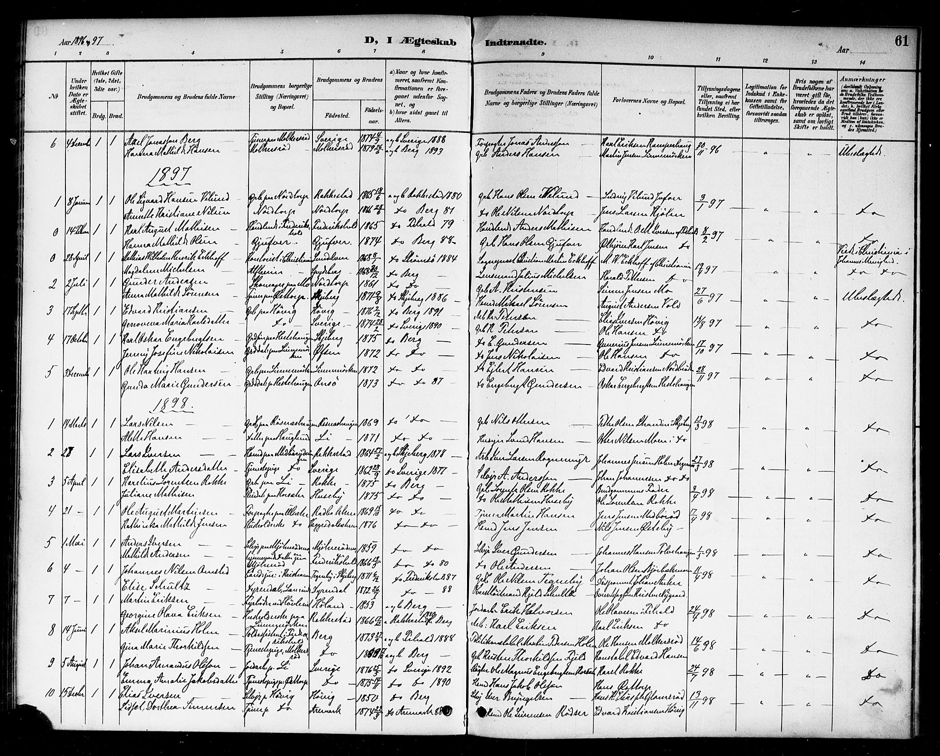 Berg prestekontor Kirkebøker, AV/SAO-A-10902/F/Fc/L0002: Ministerialbok nr. III 2, 1888-1901, s. 61