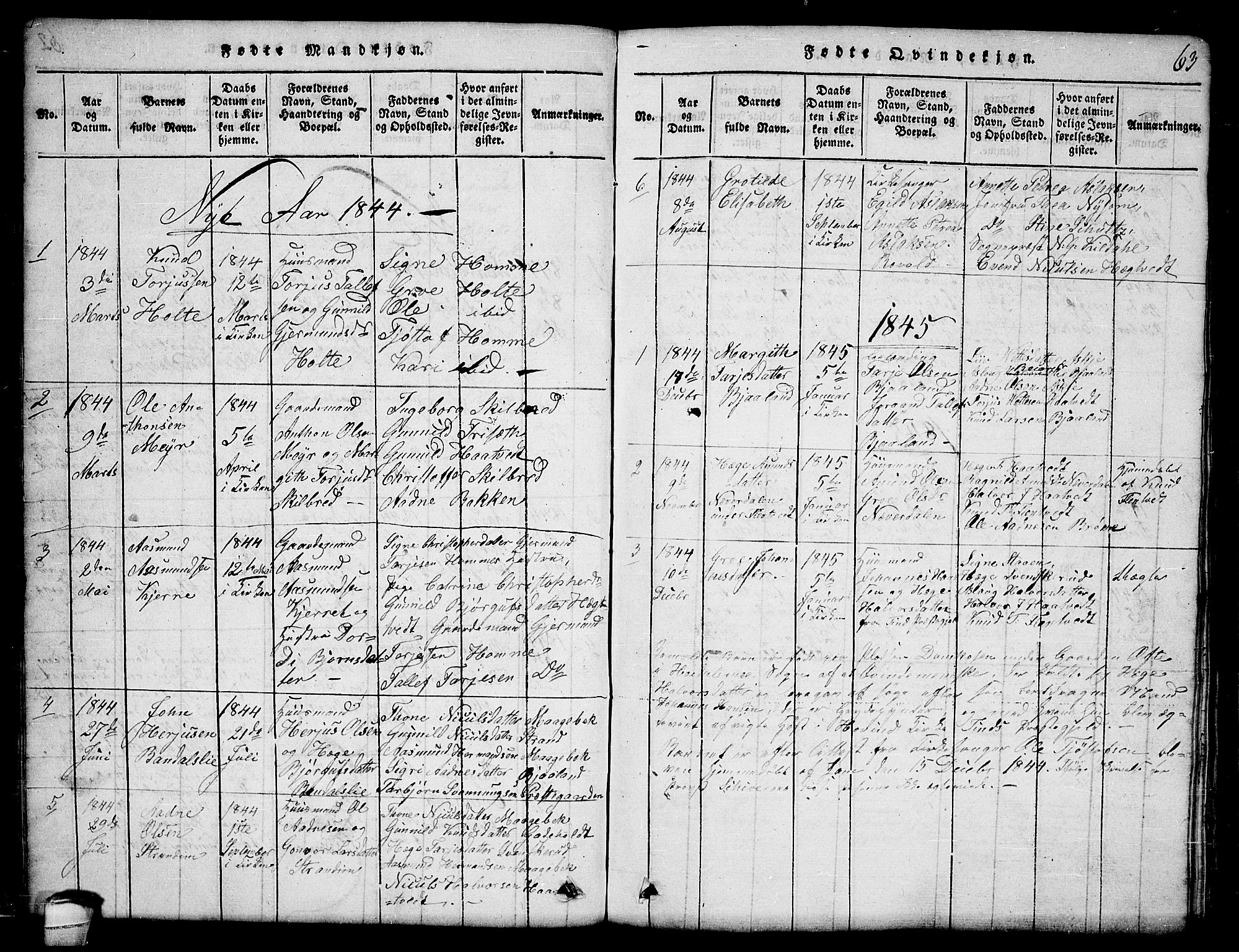 Lårdal kirkebøker, AV/SAKO-A-284/G/Ga/L0001: Klokkerbok nr. I 1, 1815-1861, s. 63