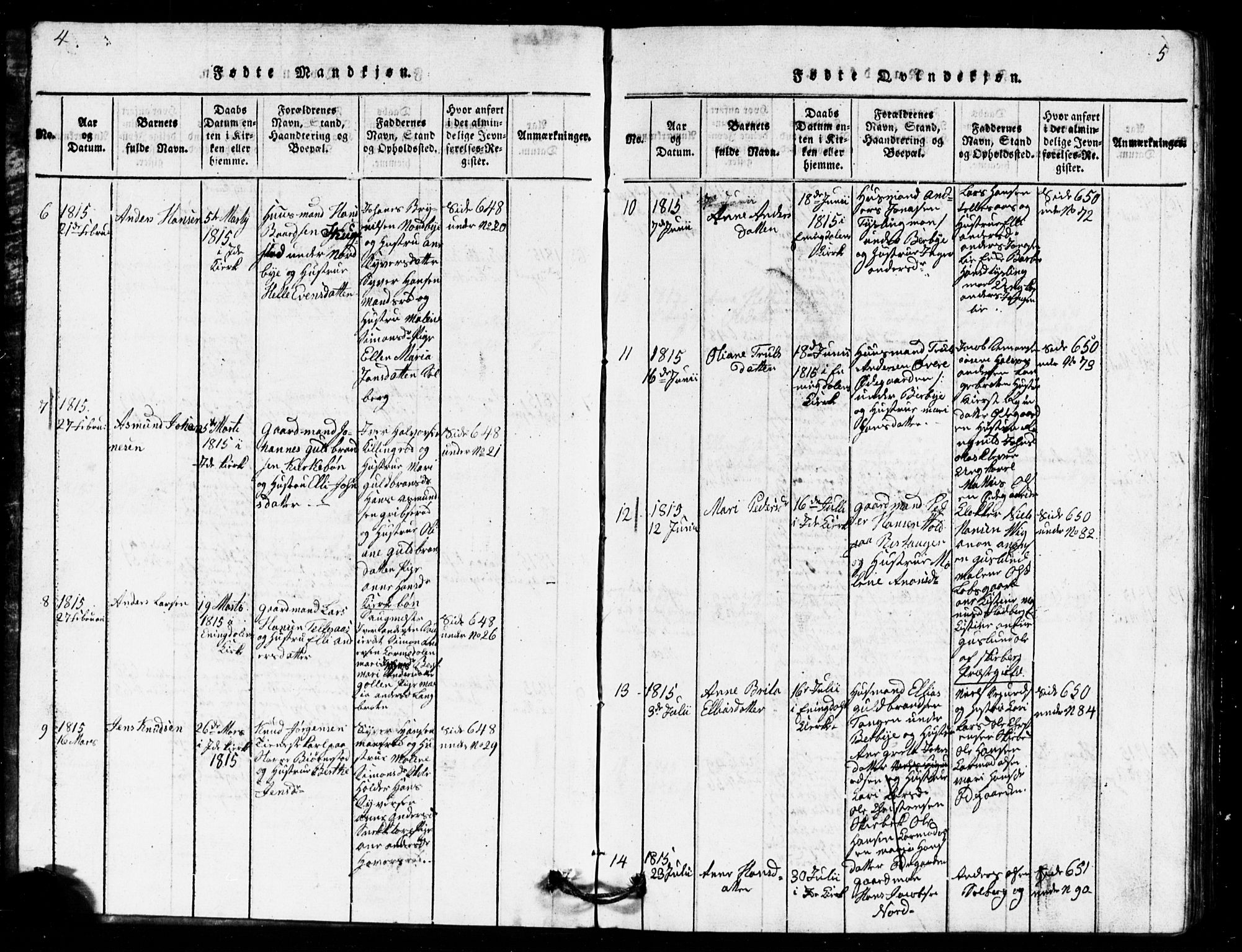 Idd prestekontor Kirkebøker, AV/SAO-A-10911/G/Ga/L0001: Klokkerbok nr. I 1, 1815-1826, s. 4-5