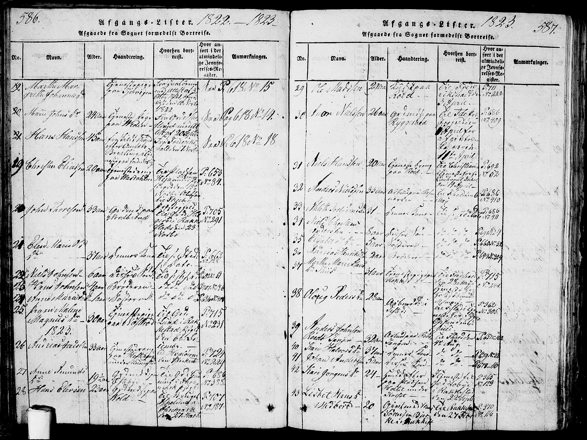 Berg prestekontor Kirkebøker, AV/SAO-A-10902/G/Ga/L0001: Klokkerbok nr. I 1, 1815-1832, s. 586-587