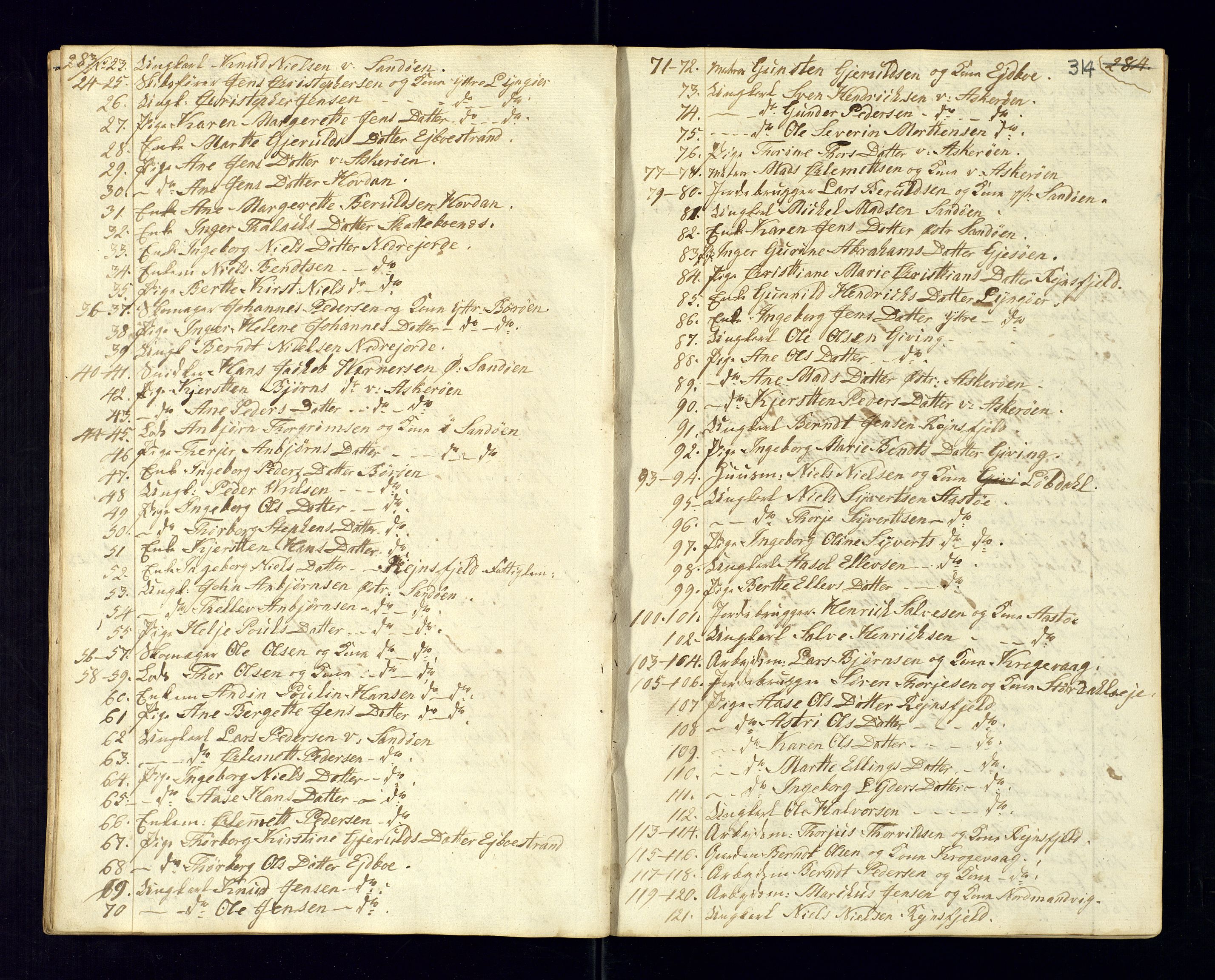 Dypvåg sokneprestkontor, AV/SAK-1111-0007/F/Fc/Fca/L0001: Kommunikantprotokoll nr. C-1, 1813-1830, s. 313-314