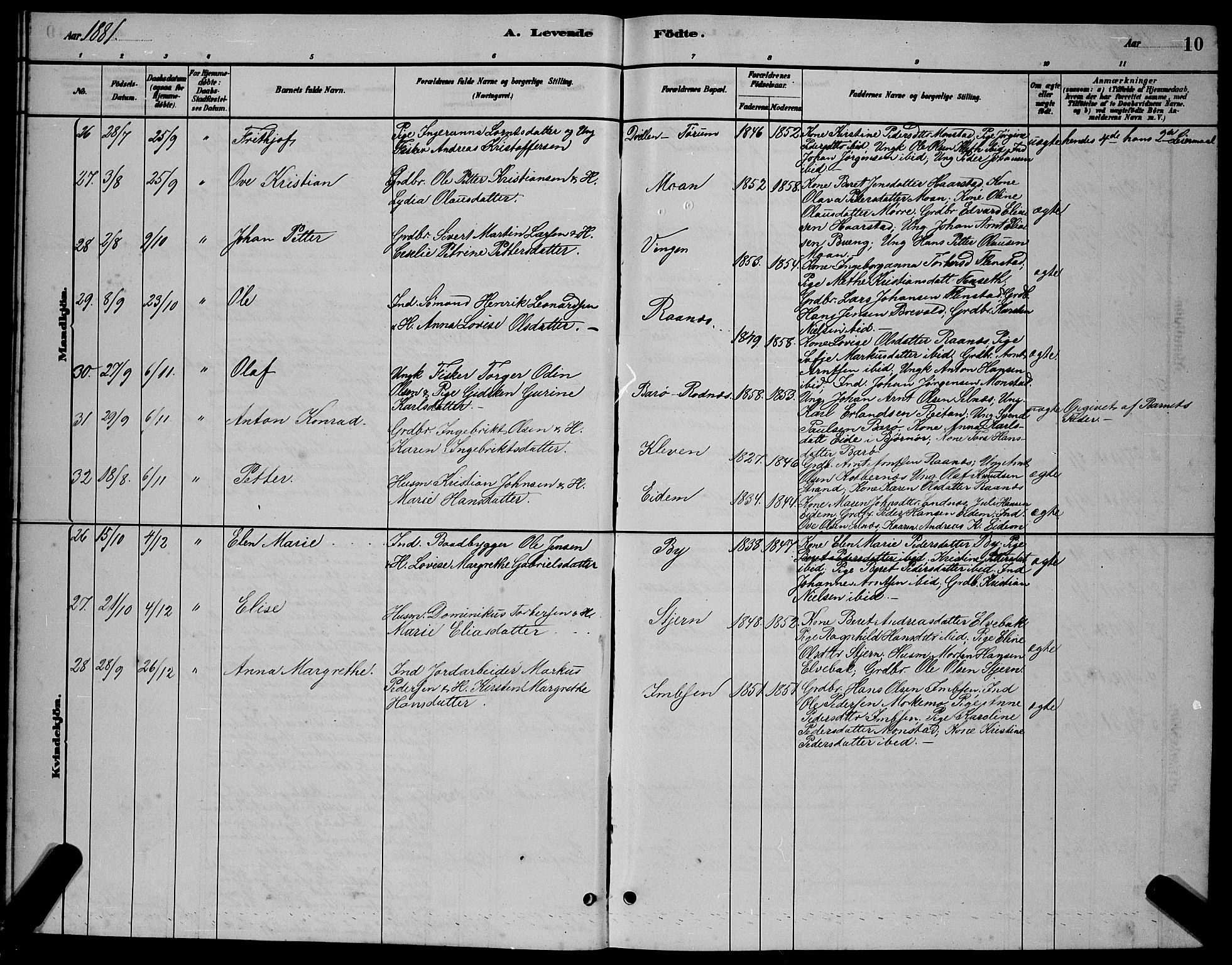 Ministerialprotokoller, klokkerbøker og fødselsregistre - Sør-Trøndelag, AV/SAT-A-1456/655/L0687: Klokkerbok nr. 655C03, 1880-1898, s. 10