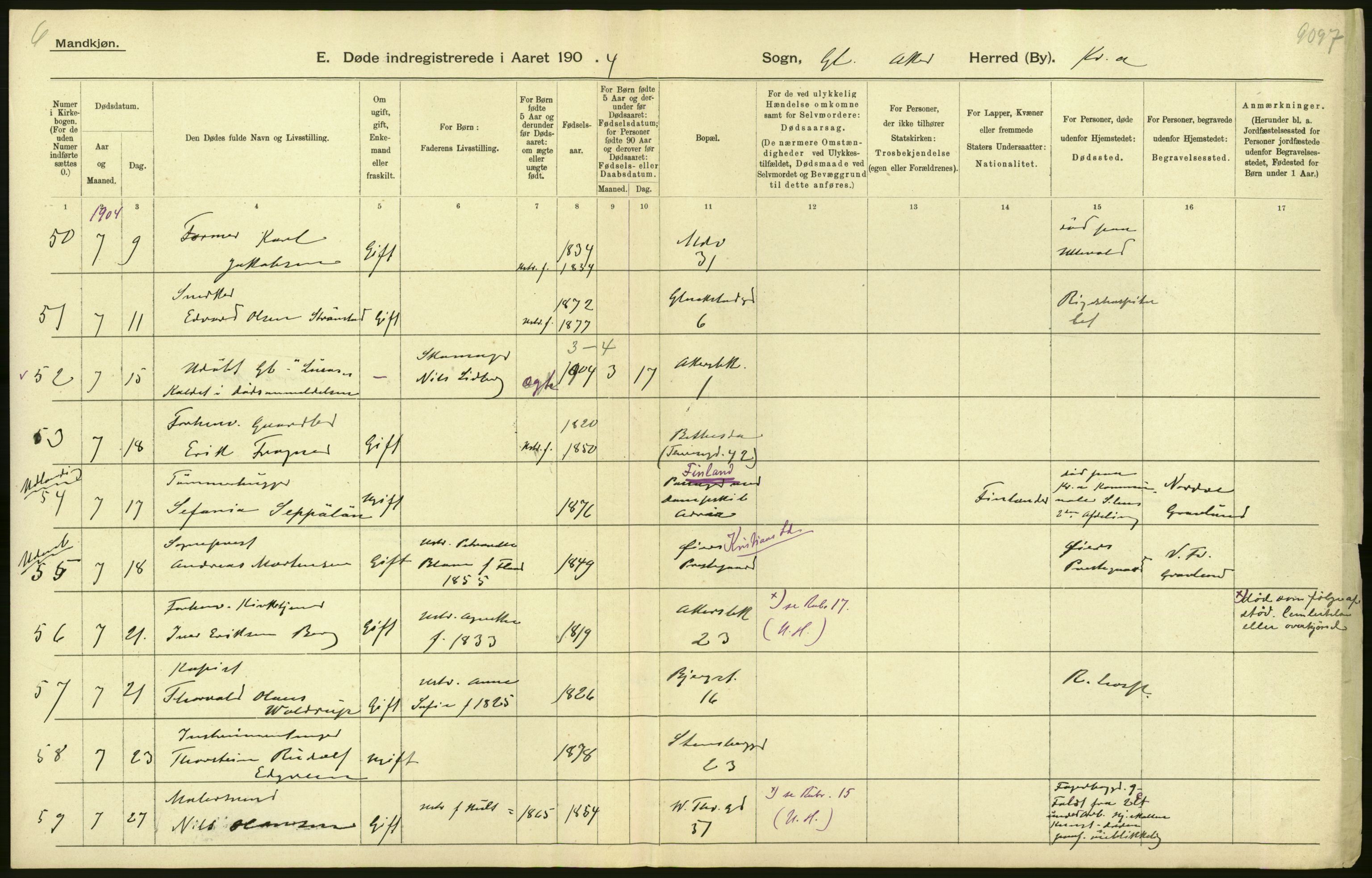 Statistisk sentralbyrå, Sosiodemografiske emner, Befolkning, AV/RA-S-2228/D/Df/Dfa/Dfab/L0004: Kristiania: Gifte, døde, 1904, s. 372