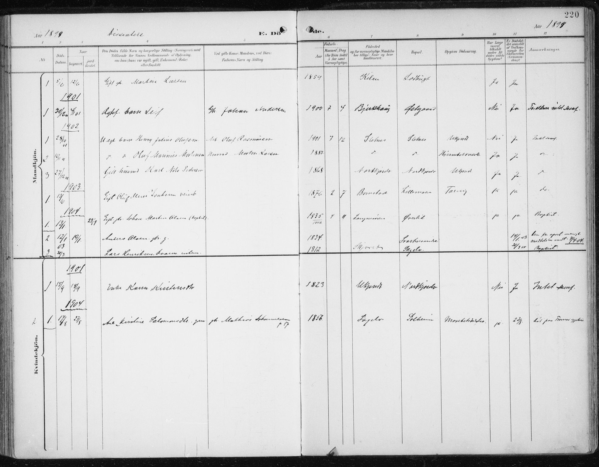 Balsfjord sokneprestembete, AV/SATØ-S-1303/G/Ga/L0006kirke: Ministerialbok nr. 6, 1897-1909, s. 220