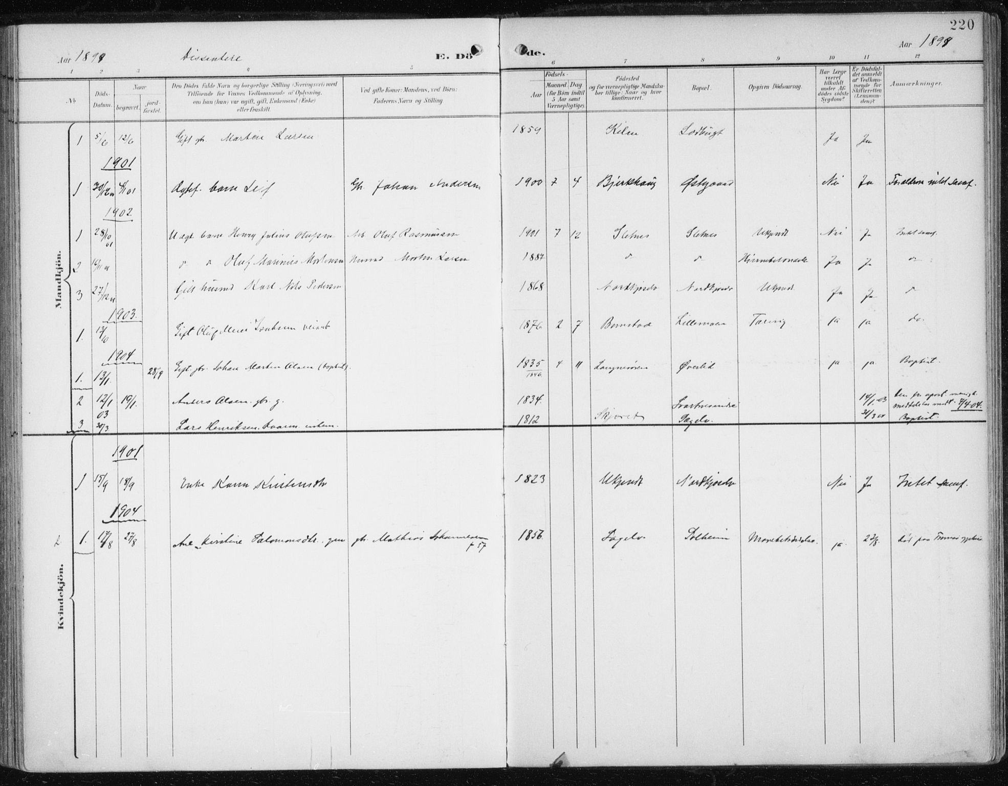 Balsfjord sokneprestembete, AV/SATØ-S-1303/G/Ga/L0006kirke: Ministerialbok nr. 6, 1897-1909, s. 220