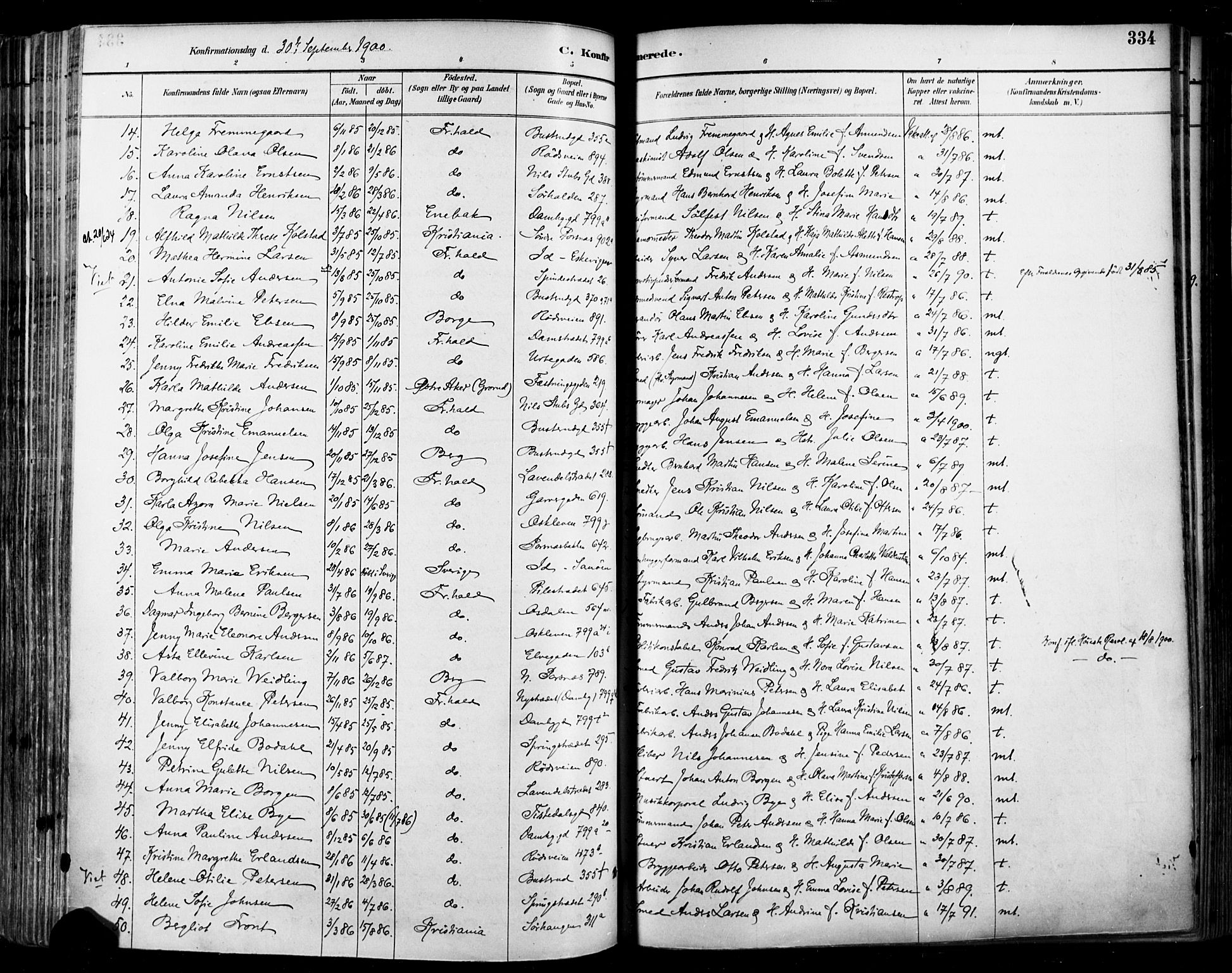 Halden prestekontor Kirkebøker, SAO/A-10909/F/Fa/L0013: Ministerialbok nr. I 13, 1890-1906, s. 334